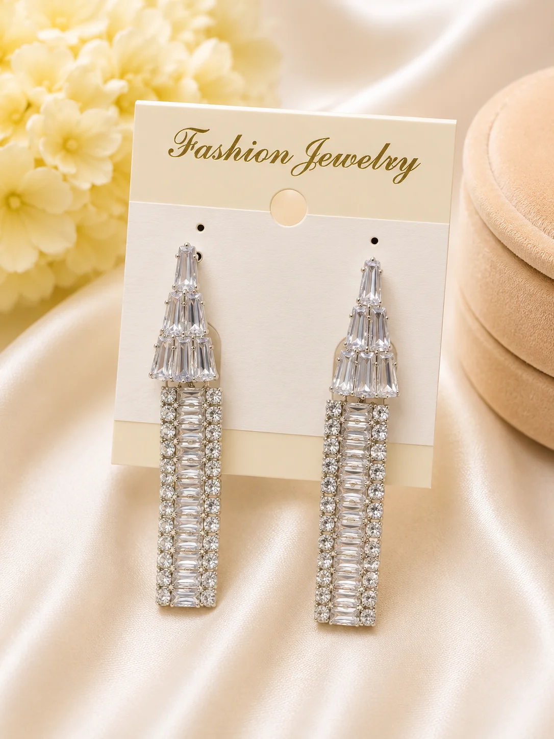 Luxury Silver Crystal Tassel Drop Earrings for Women