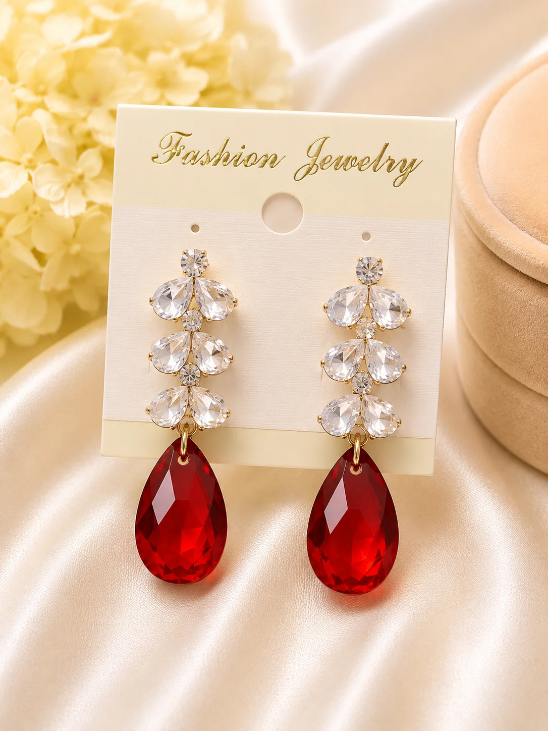 Luxury Red Crystal Drop Earrings for Women