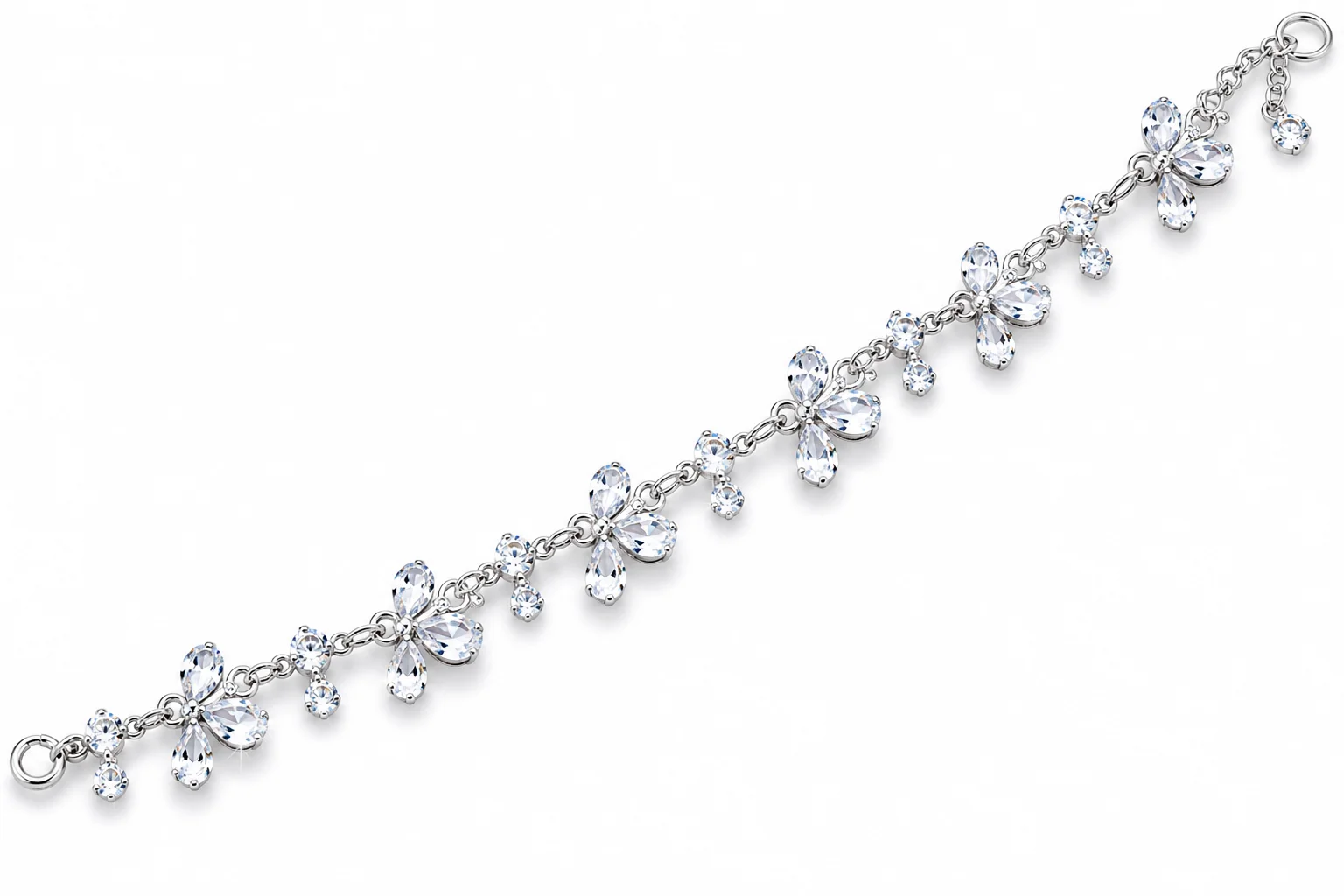 Silver Crystal Floral Anklet – Elegant Single Payal for Women