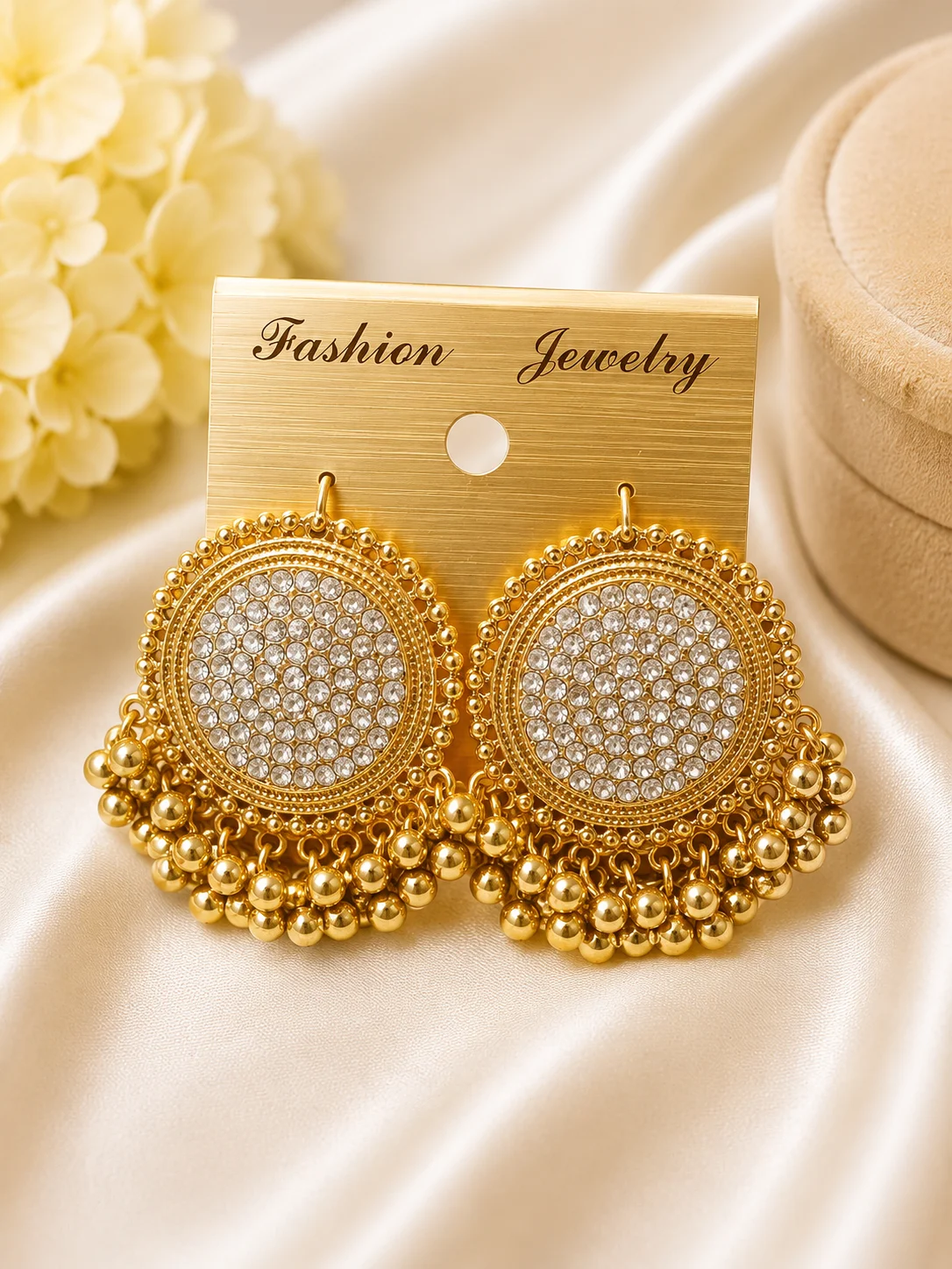 Luxury Gold Crystal Chandbali Earrings