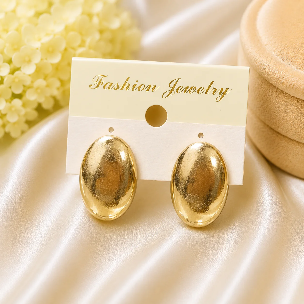 Gold Oval Stud Earrings
