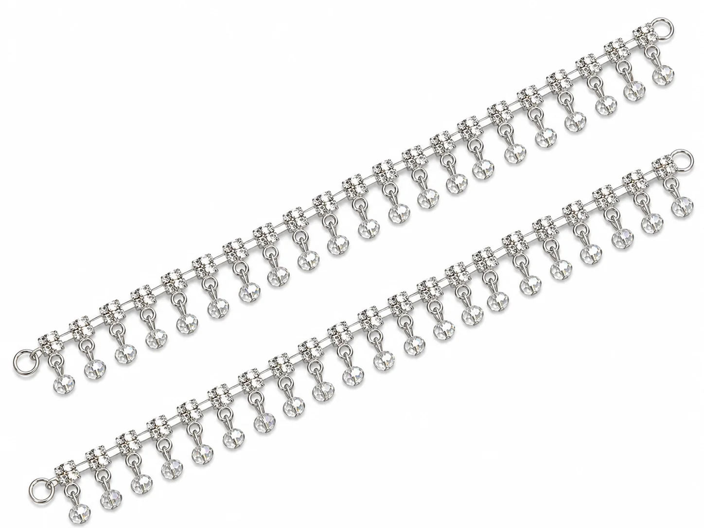 Silver Crystal Anklet Pair – Elegant 2 Piece Payal Set for Women