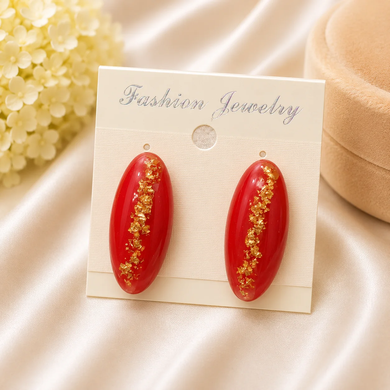 Luxury Red Oval Resin Stud Earrings for Women