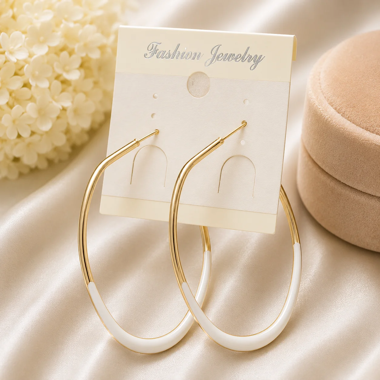 Luxury White Enamel Gold Hoop Earrings for Women