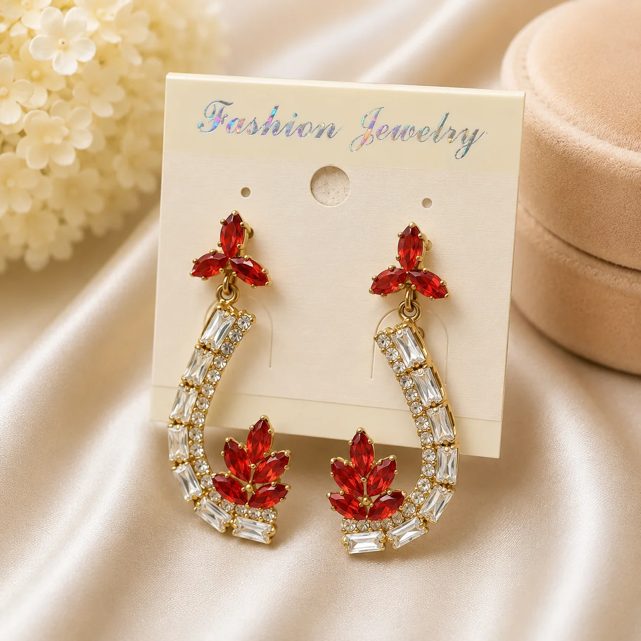 Luxury Red Crystal C-Hoop Earrings