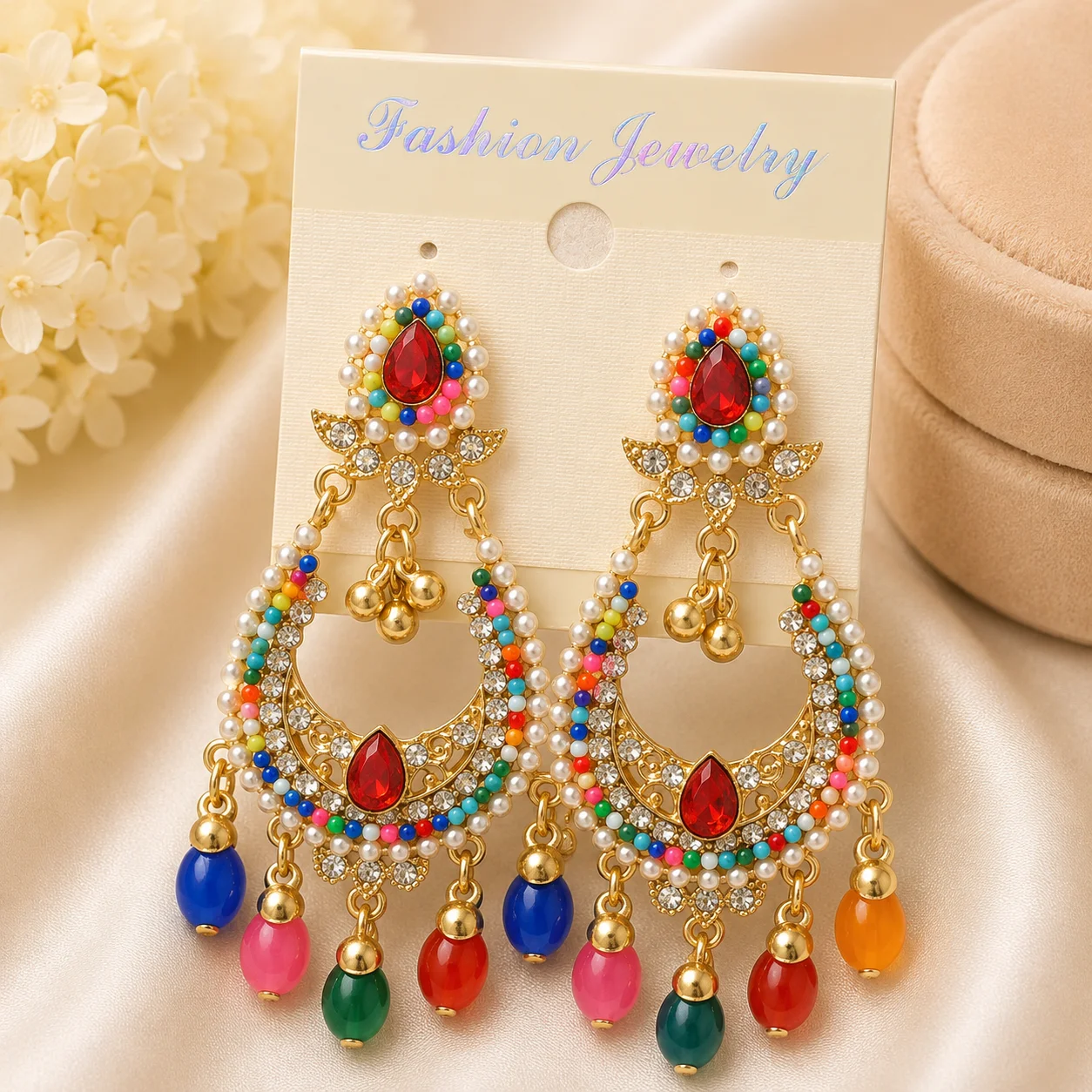 Elegant Multicolor Traditional Chandbali Earrings