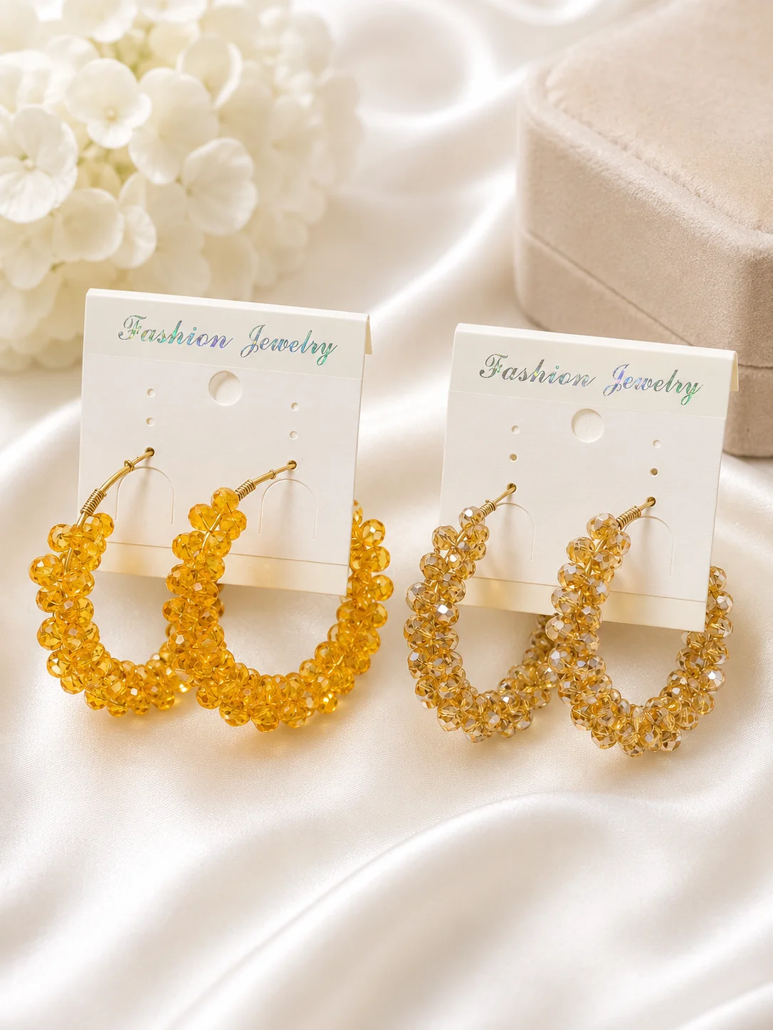 Luxury Crystal Beaded Hoop Earrings