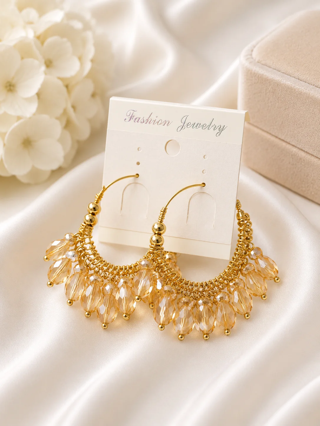 Luxury Champagne Crystal Drop Hoop Earrings