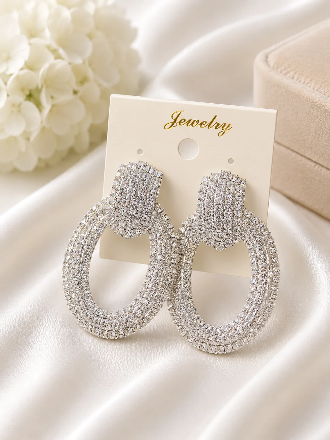 Silver Crystal Statement Drop Earrings