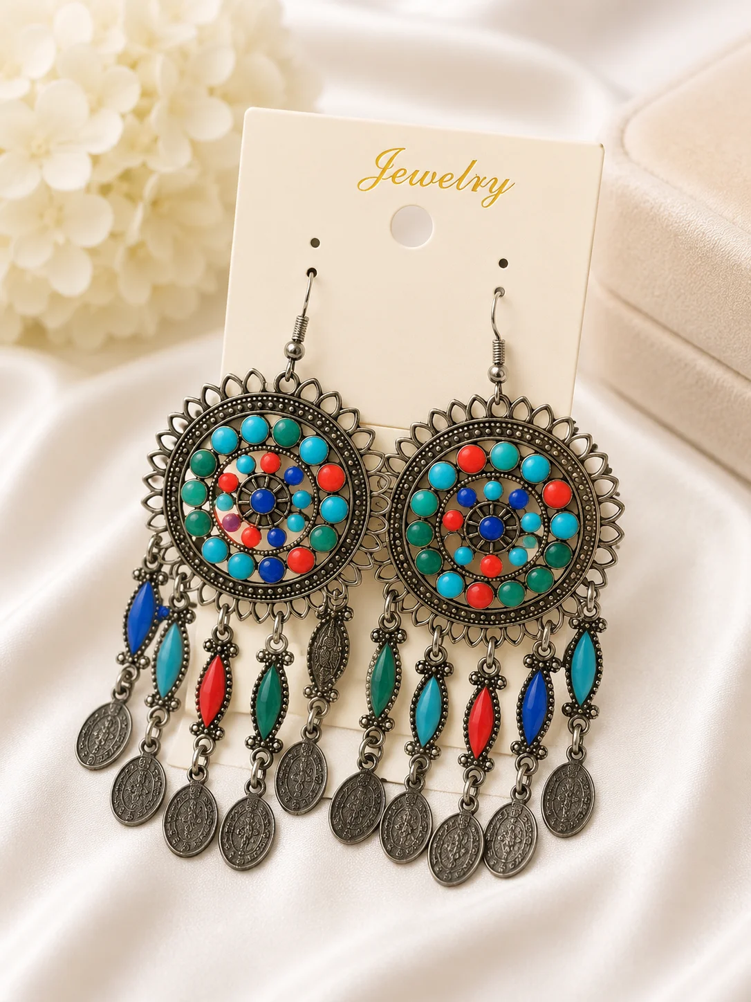 Multicolor Bohemian Coin Chandelier Earrings