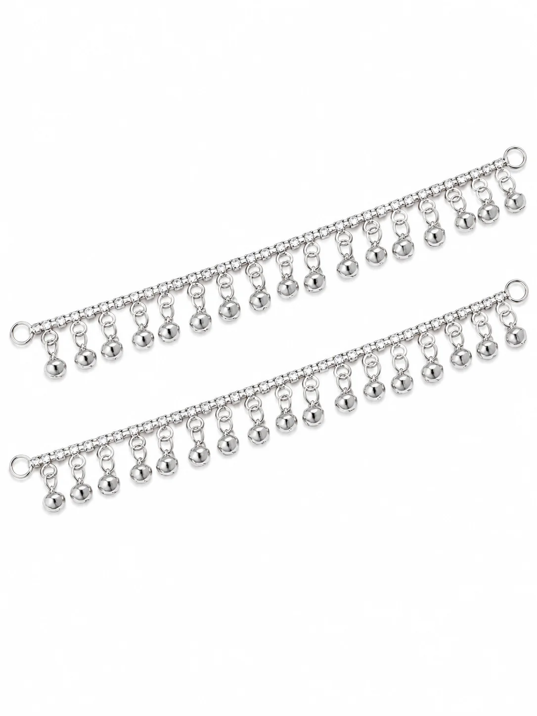 Elegant Silver Crystal Payal Set for Women – 2 Piece Anklet Pair