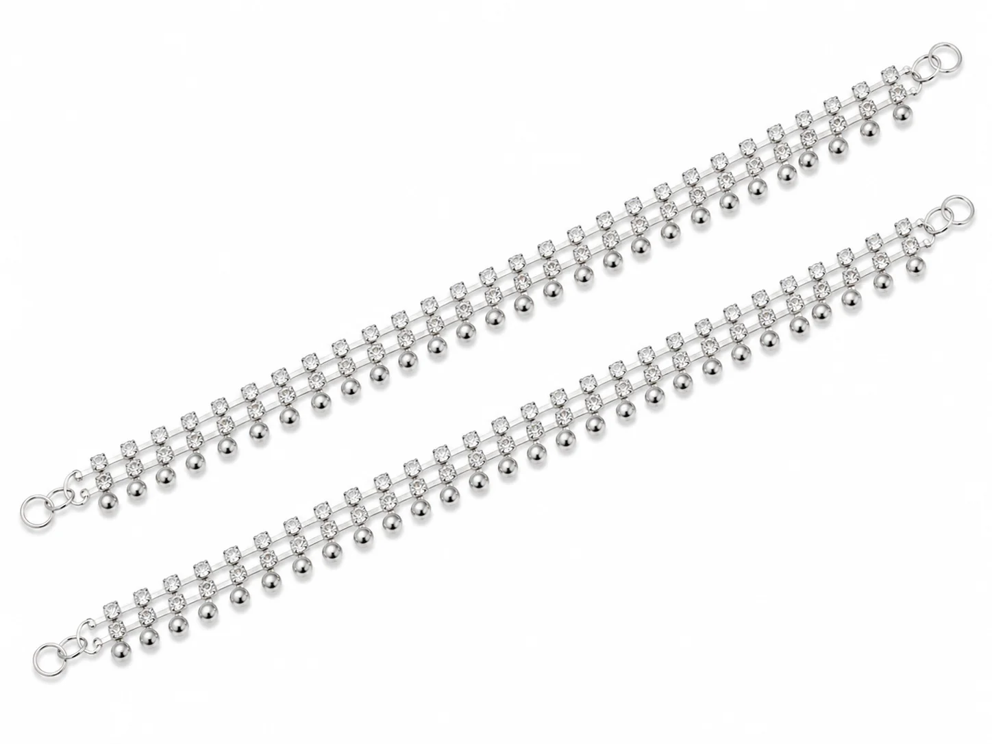 Silver Crystal Double Layer Payal for Women – Elegant Anklet Pair