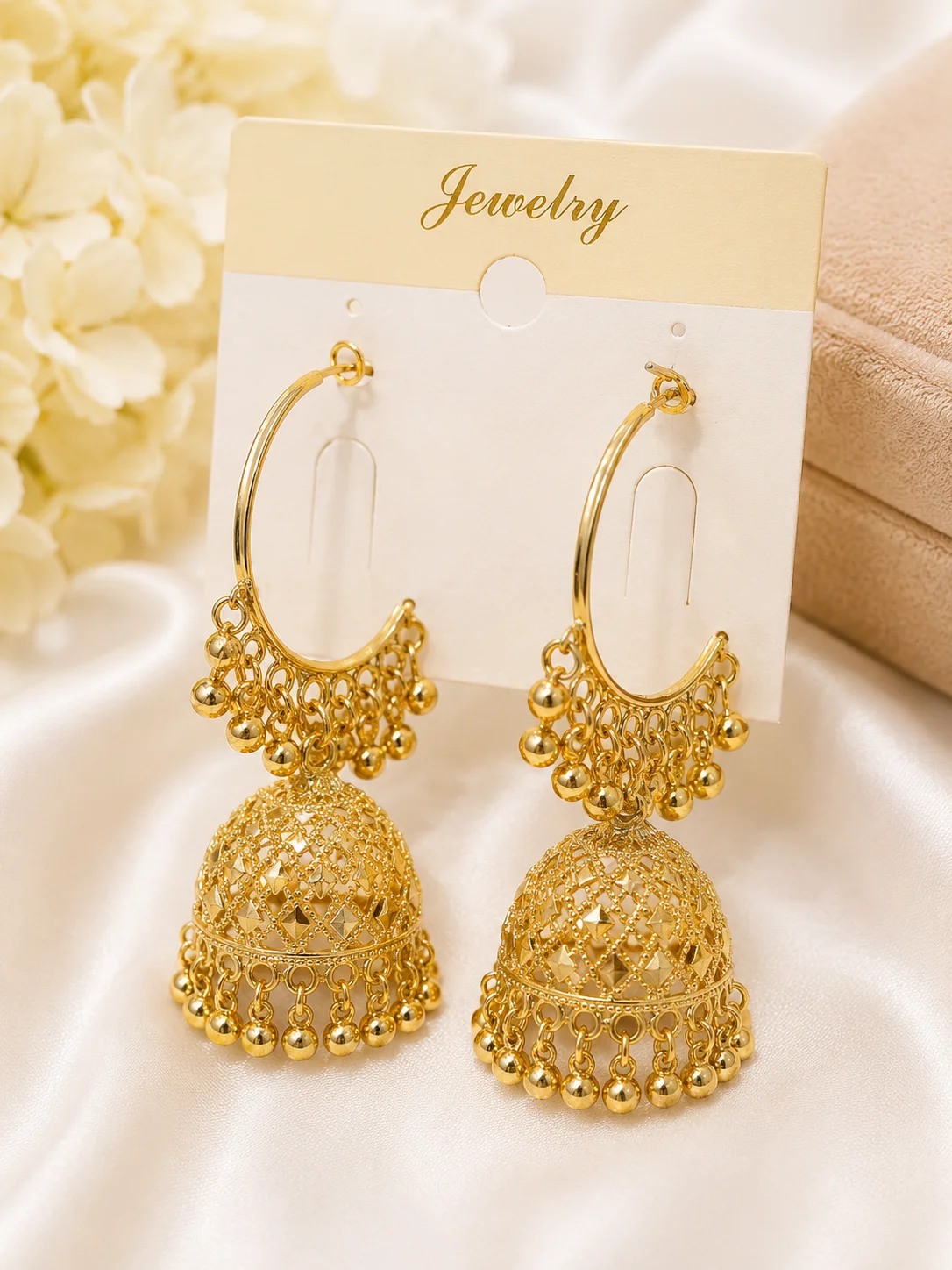 Gold Traditional Hoop Jhumka Earrings
