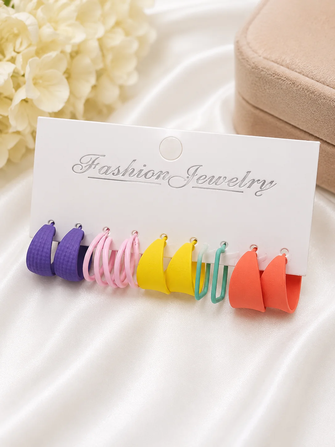 Colorful Geometric Hoop Earrings Set – 5 Stylish Pairs