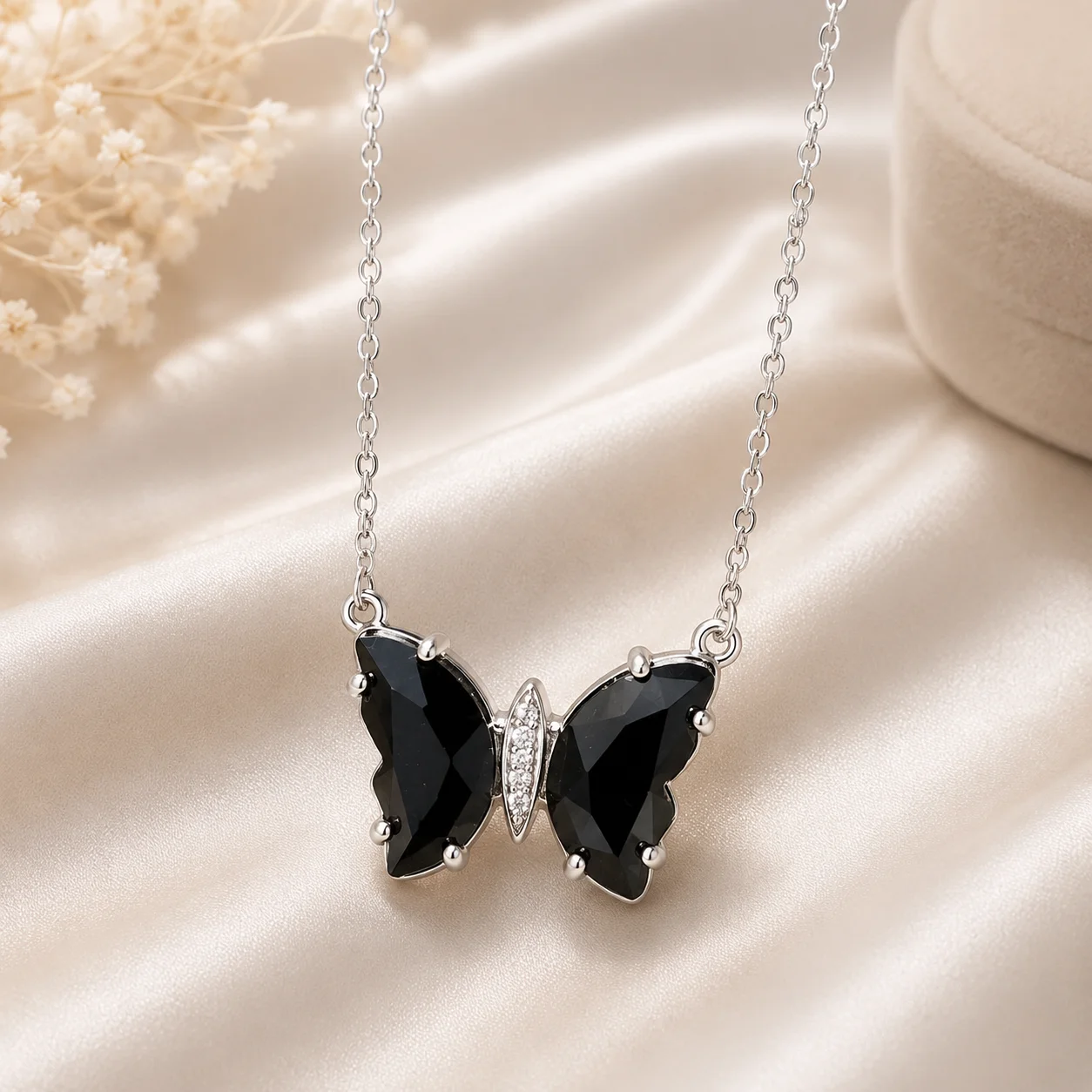 Elegant Black Butterfly Pendant Necklace