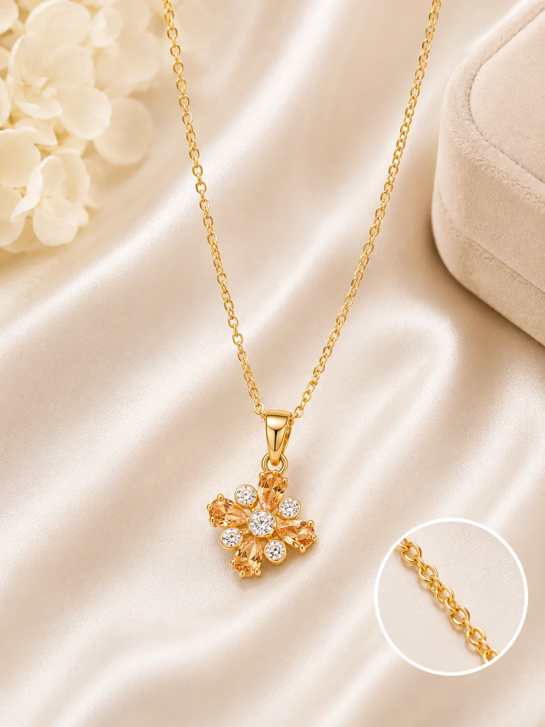 Crystal Flower Pendant Necklace for Women