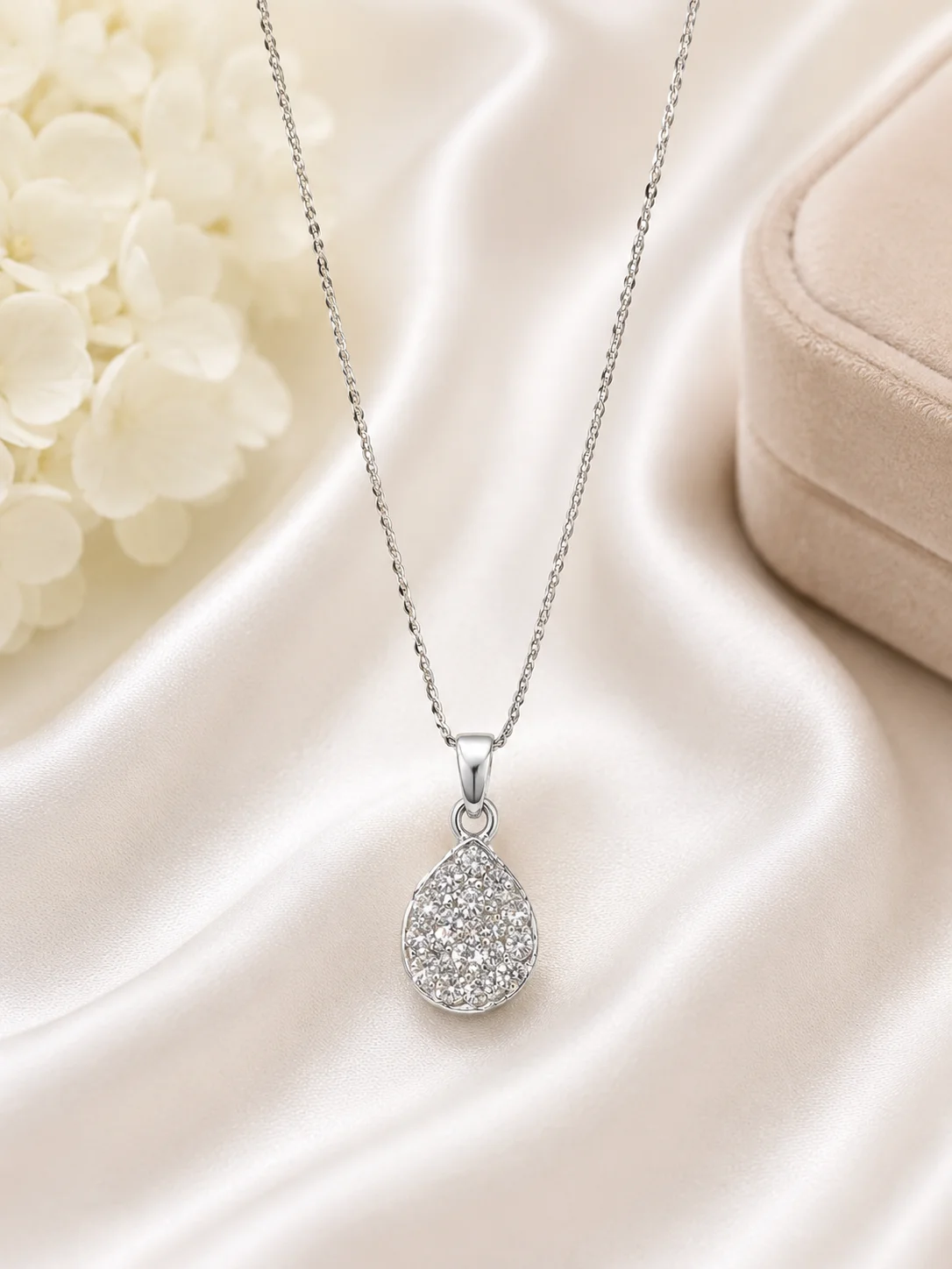 Silver Crystal Pendant Necklace Set – 3 Elegant Designs for Women