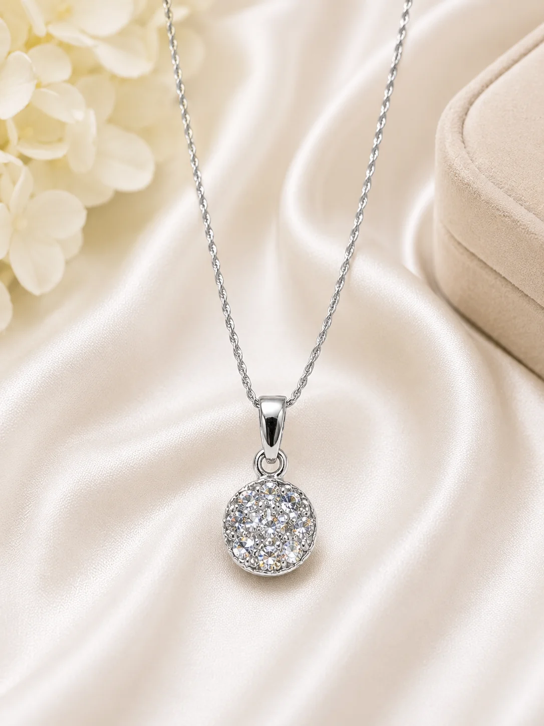 Silver Crystal Pendant Necklace Set – 3 Elegant Designs for Women