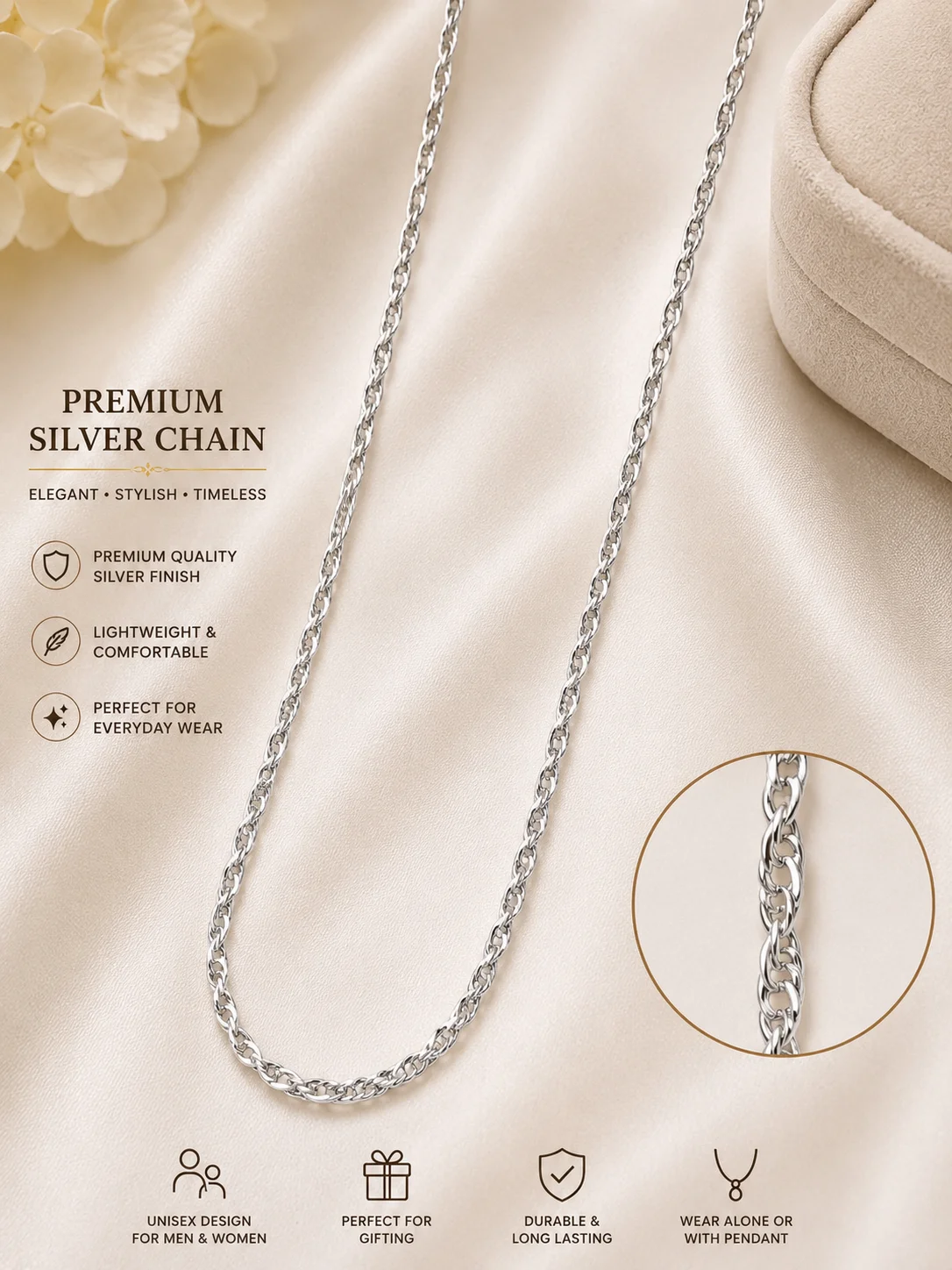 Premium Silver Twisted Chain Necklace