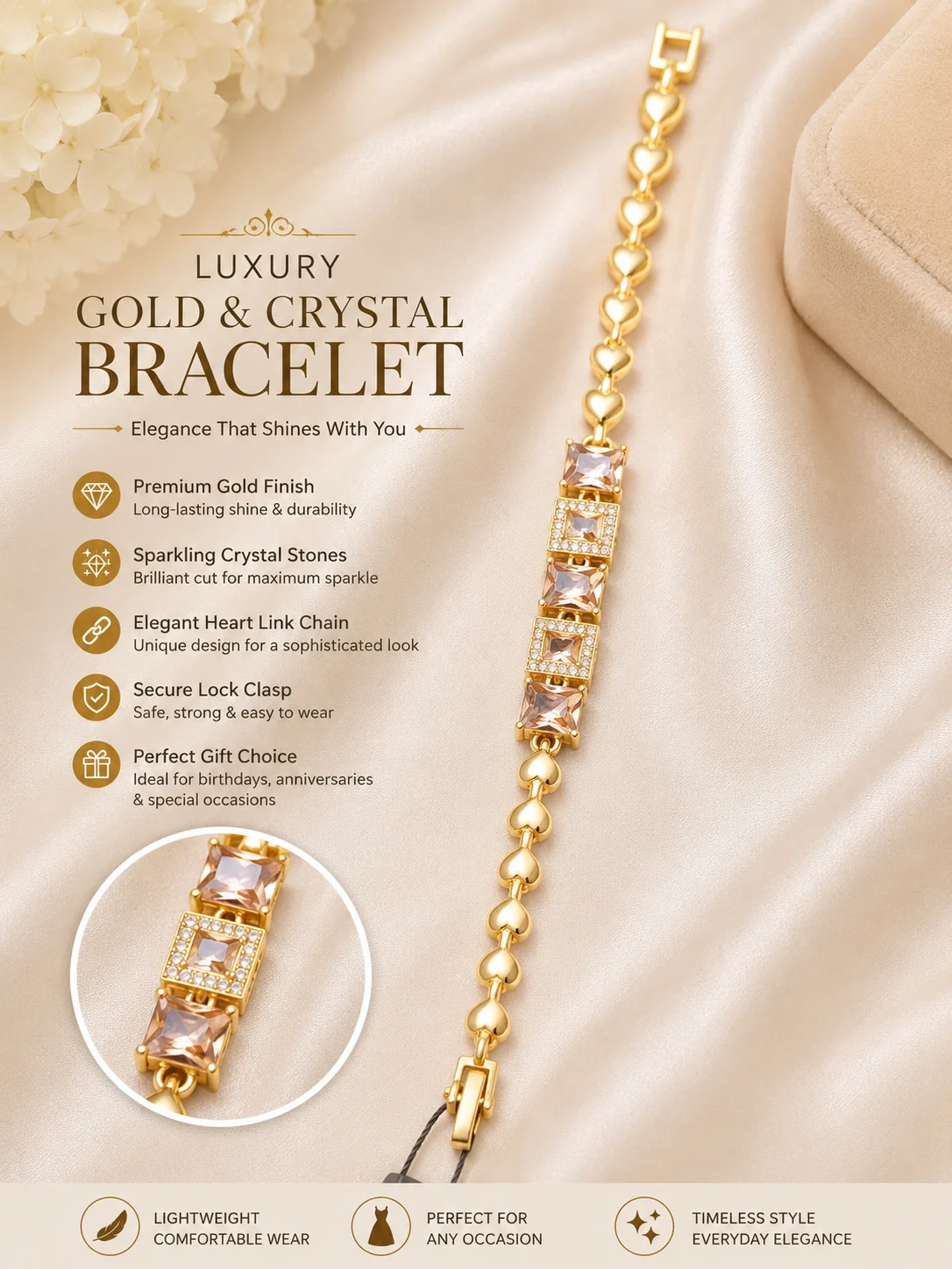 Heart Link Crystal Bracelet