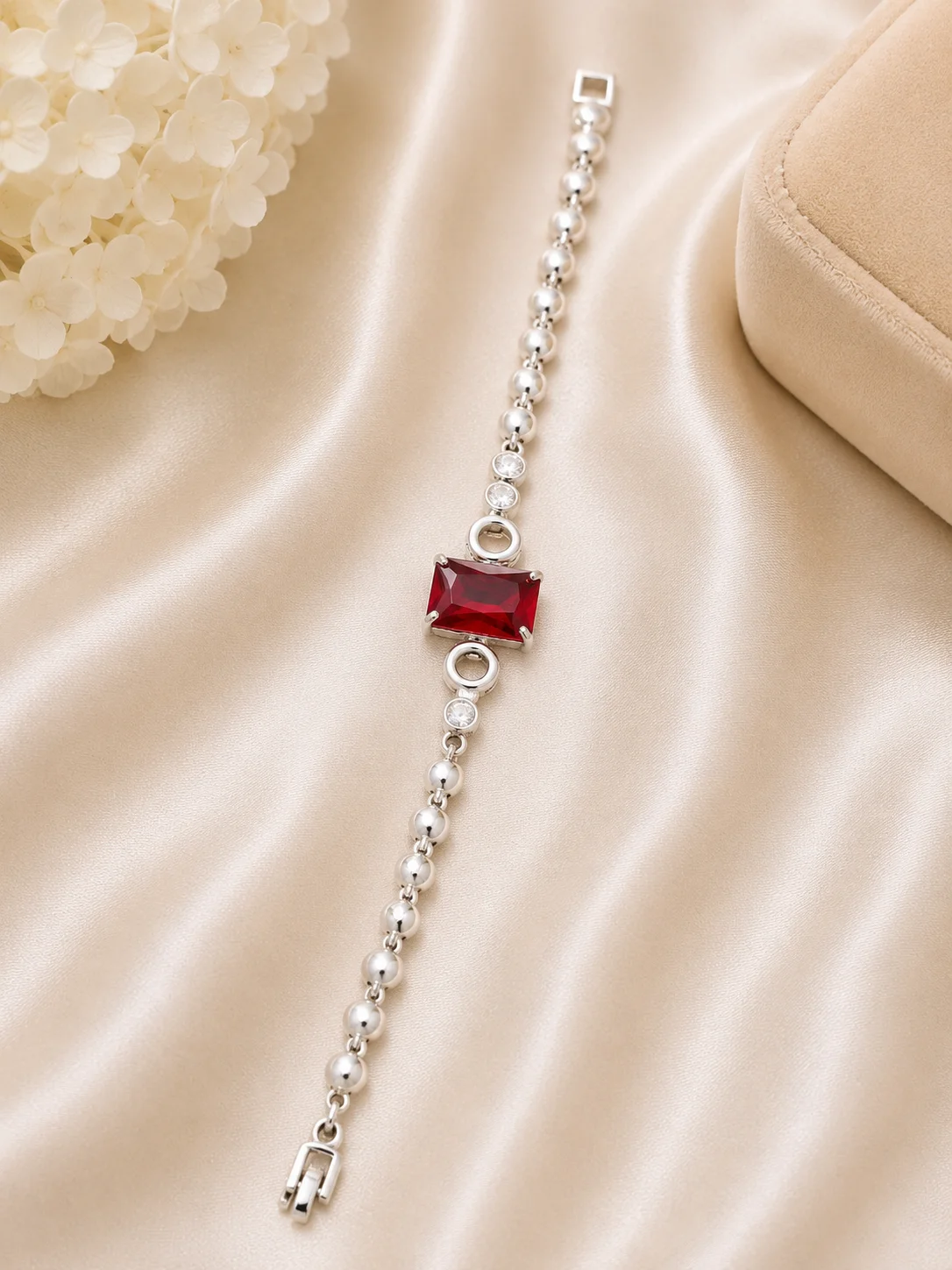 Silver Ruby Crystal Bracelet