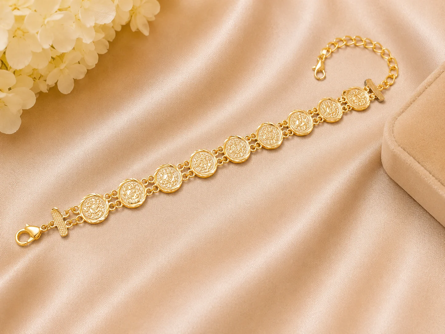 Vintage Coin Design Gold Plated Bracelet for Women |