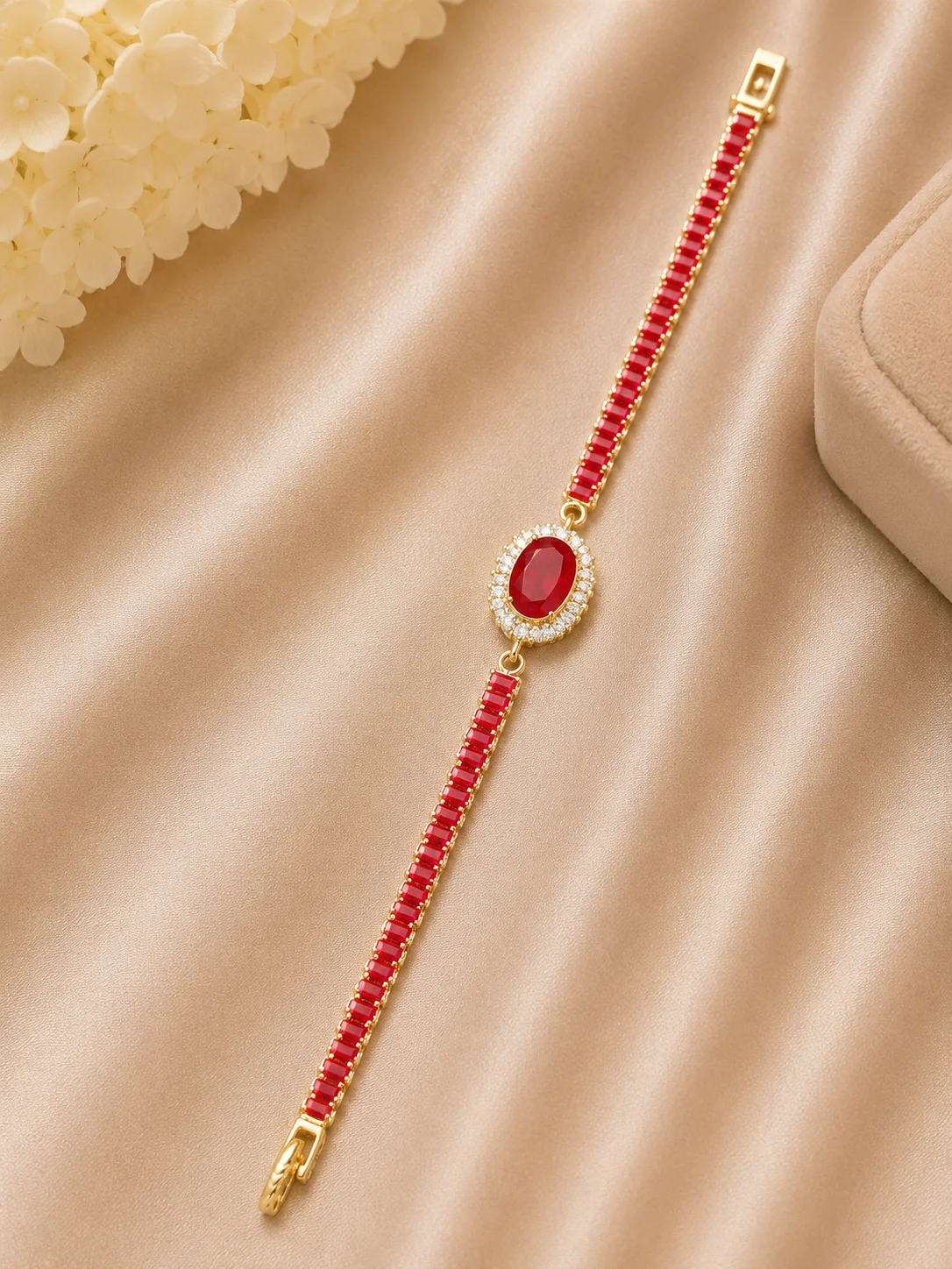 Ruby Red Crystal Tennis Bracelet for Women