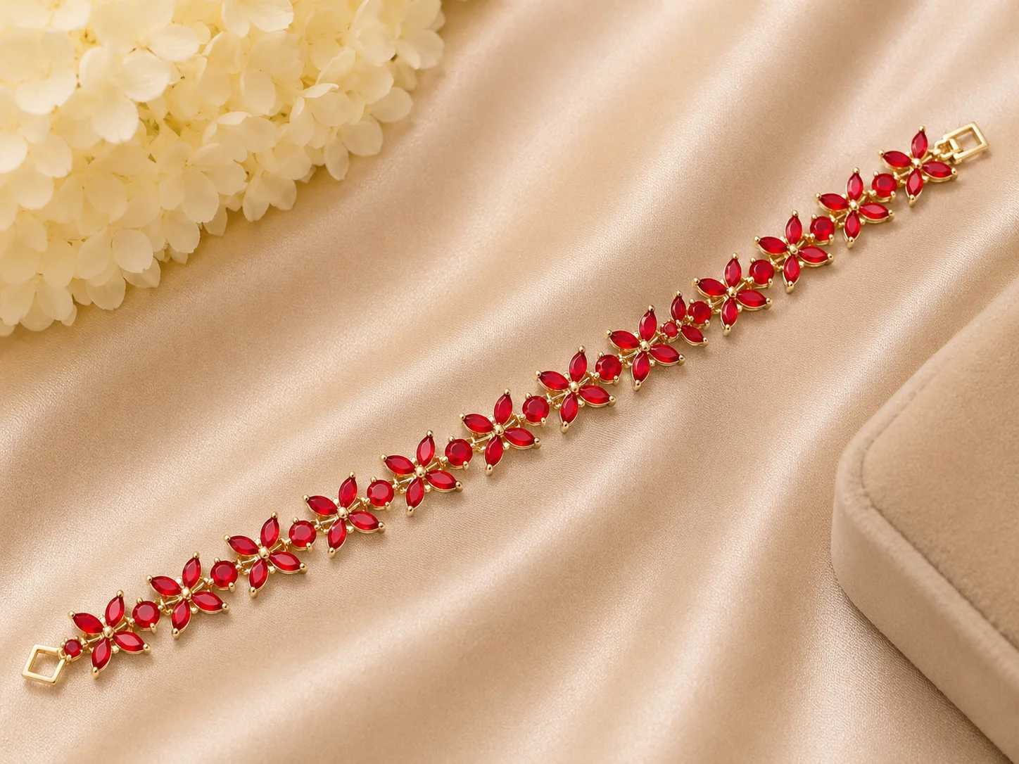 Red Floral Crystal Bracelet for Women