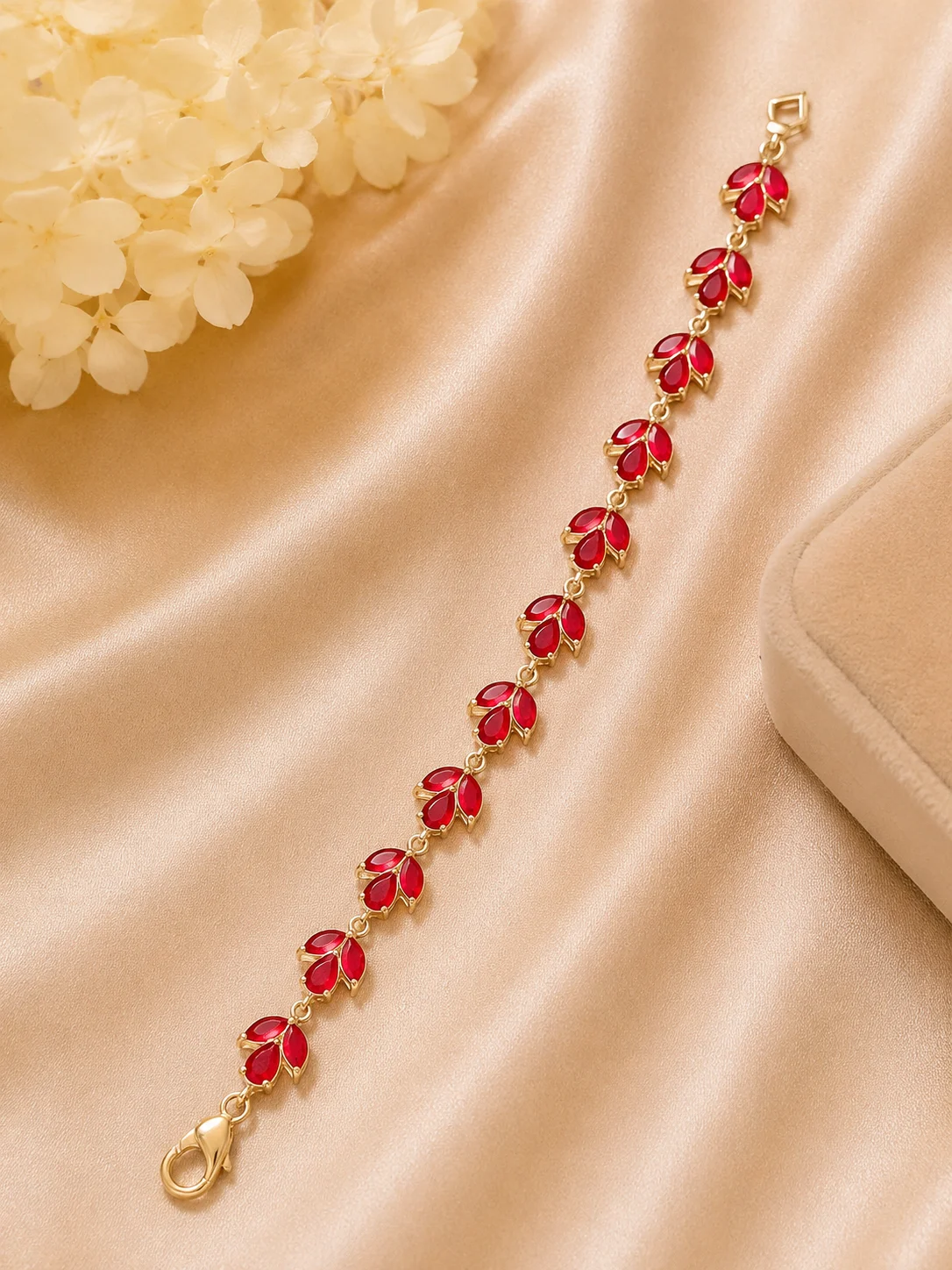 Ruby Red Leaf Bracelet for Women