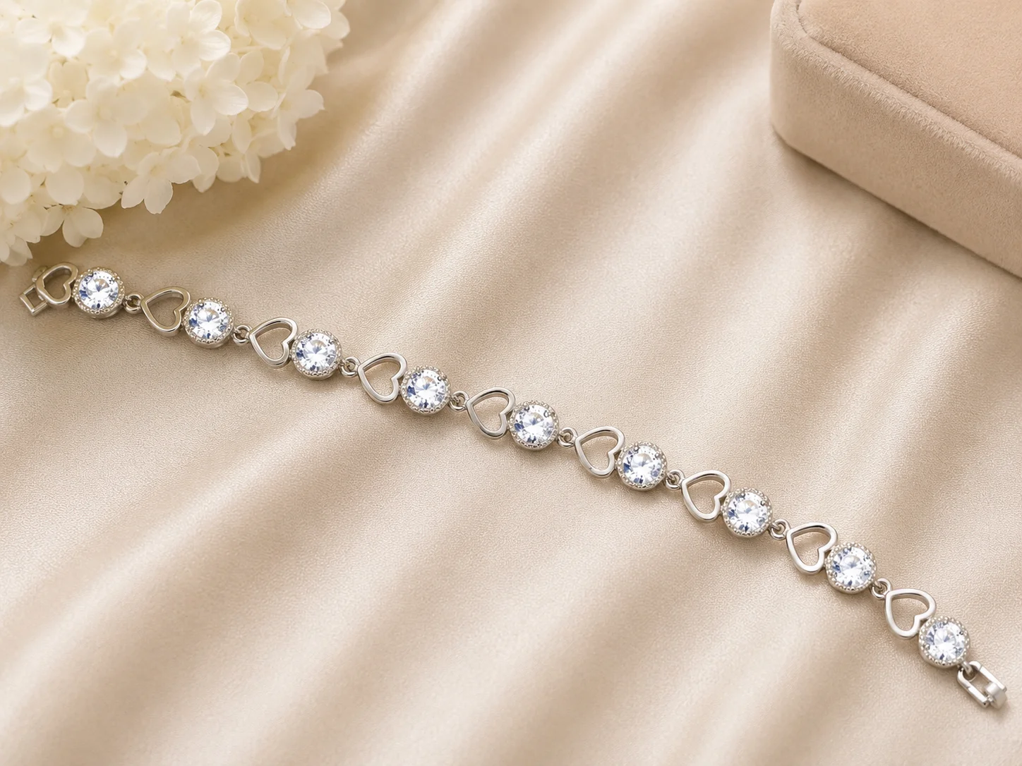Silver Heart Link Crystal Bracelet