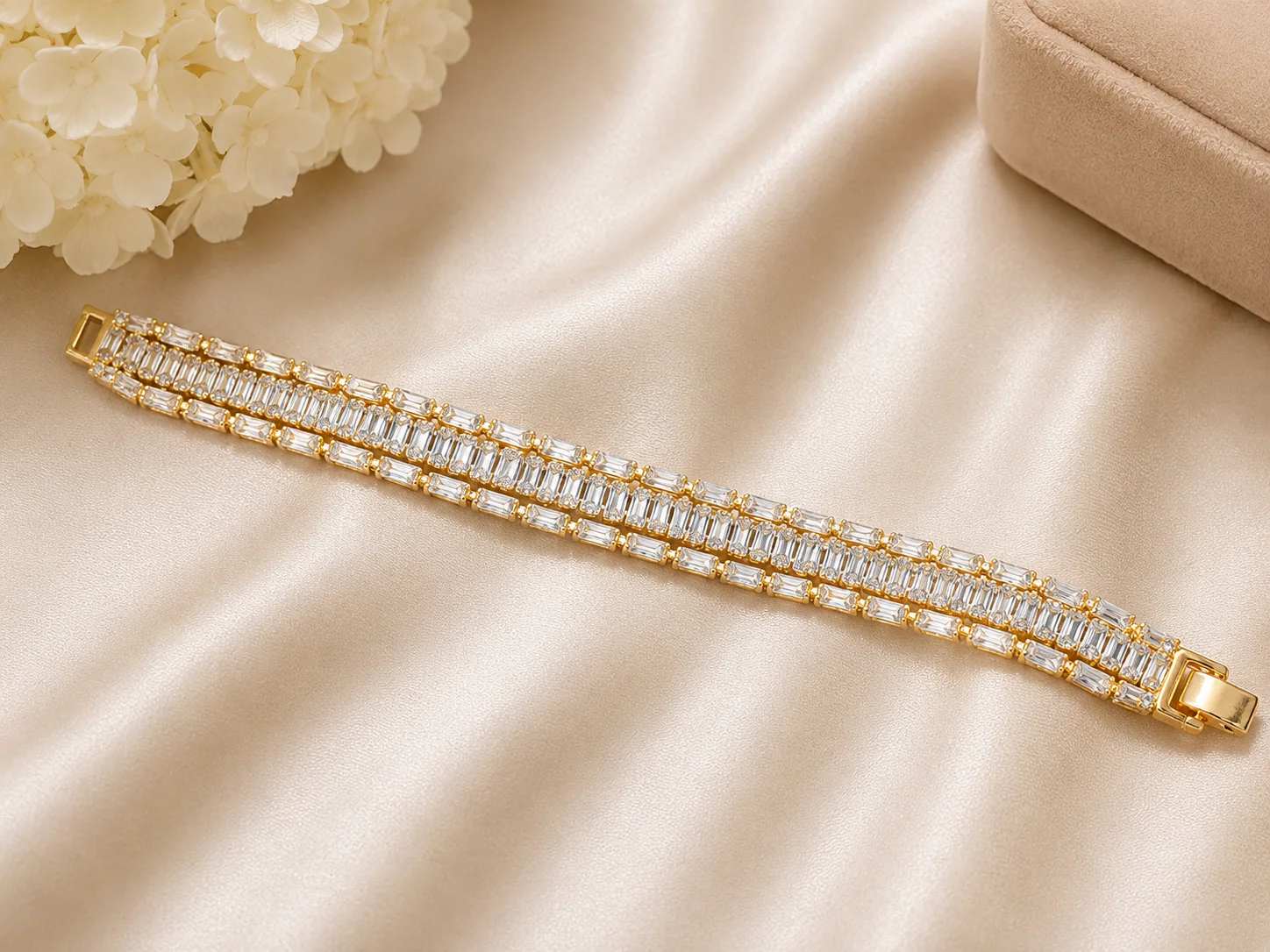 Gold Plated Baguette Crystal Tennis Bracelet