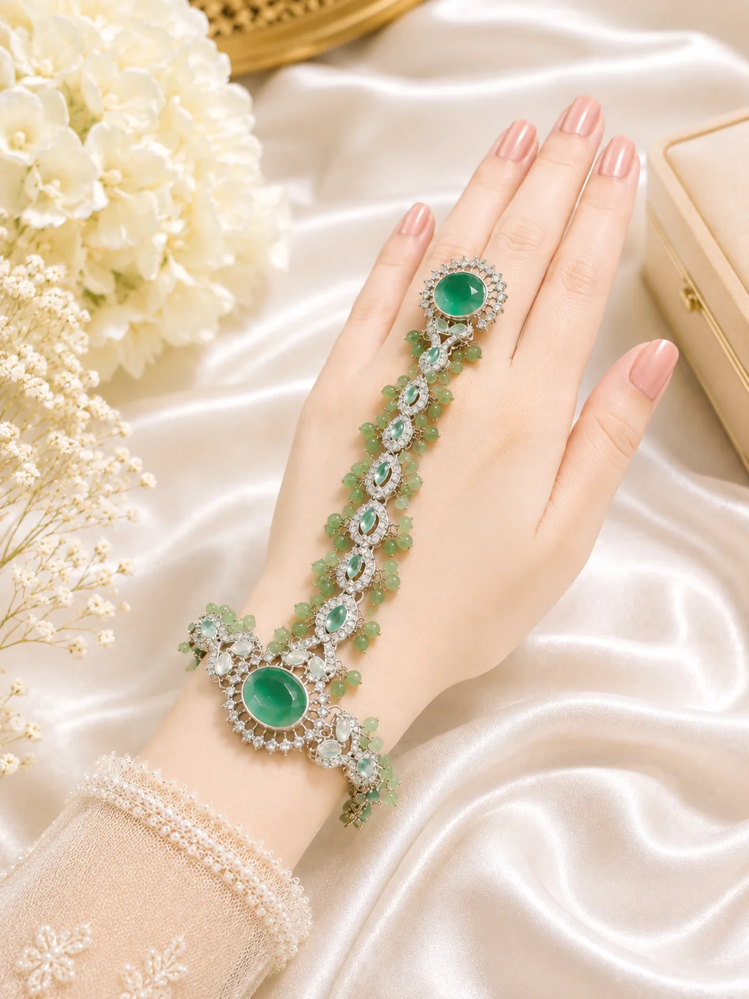Multicolor Kundan Hand Harness Jewelry