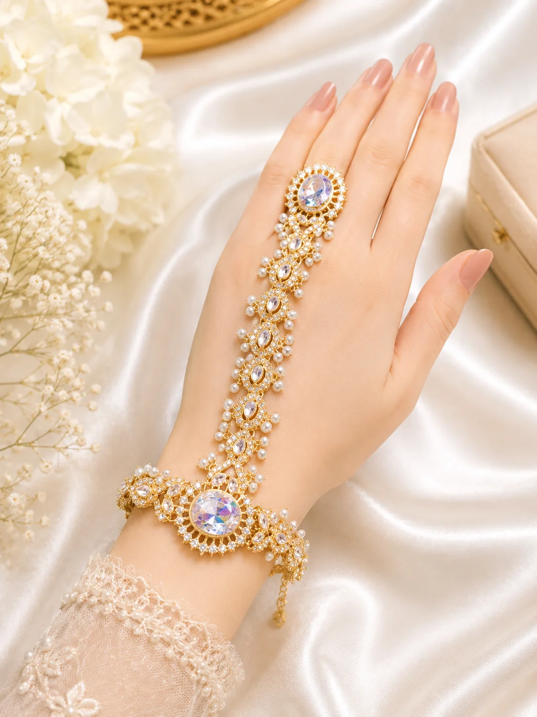 Multicolor Kundan Hand Harness Jewelry