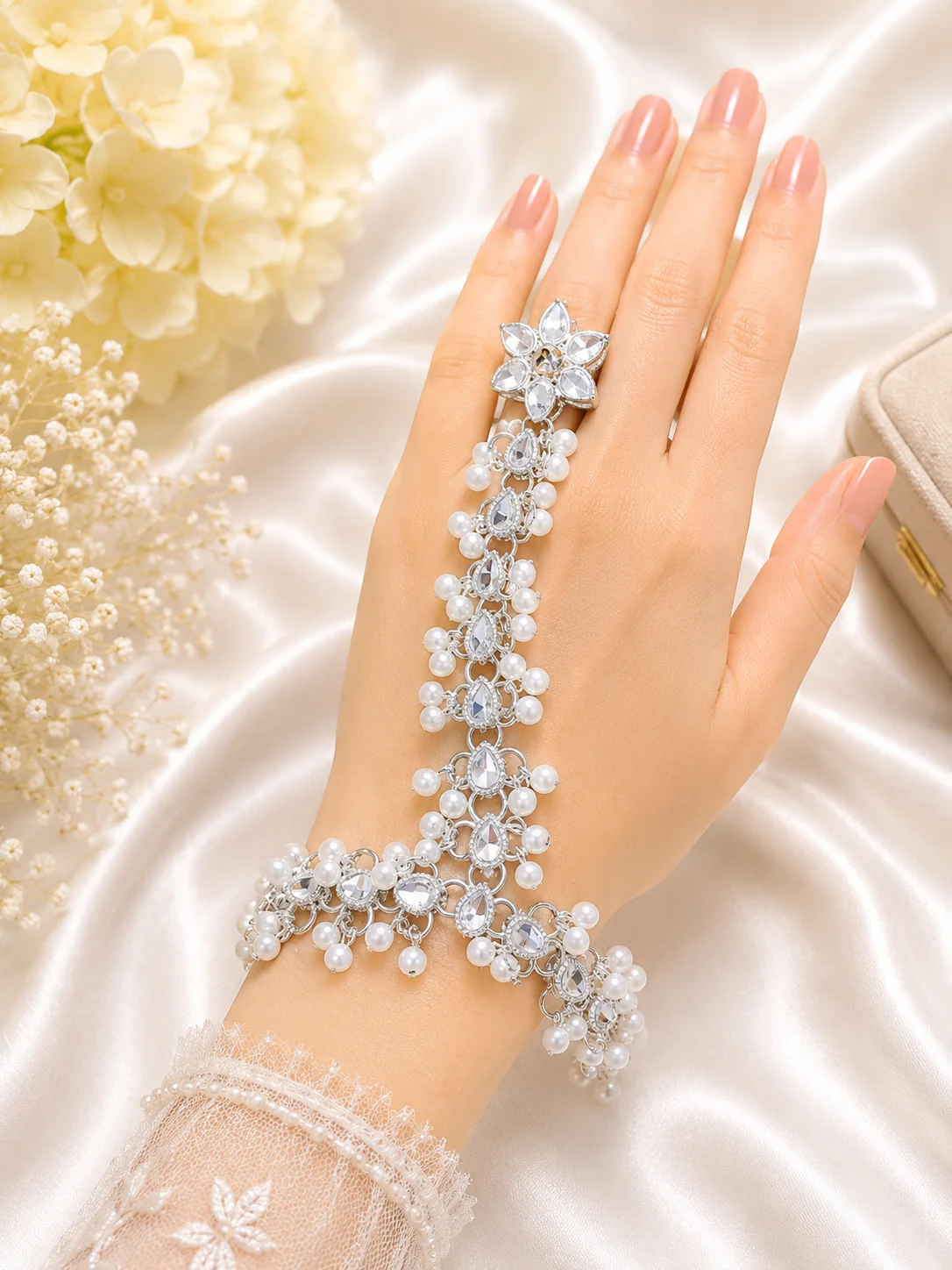 Multicolor Pearl Kundan Hath Phool Hand Jewelry