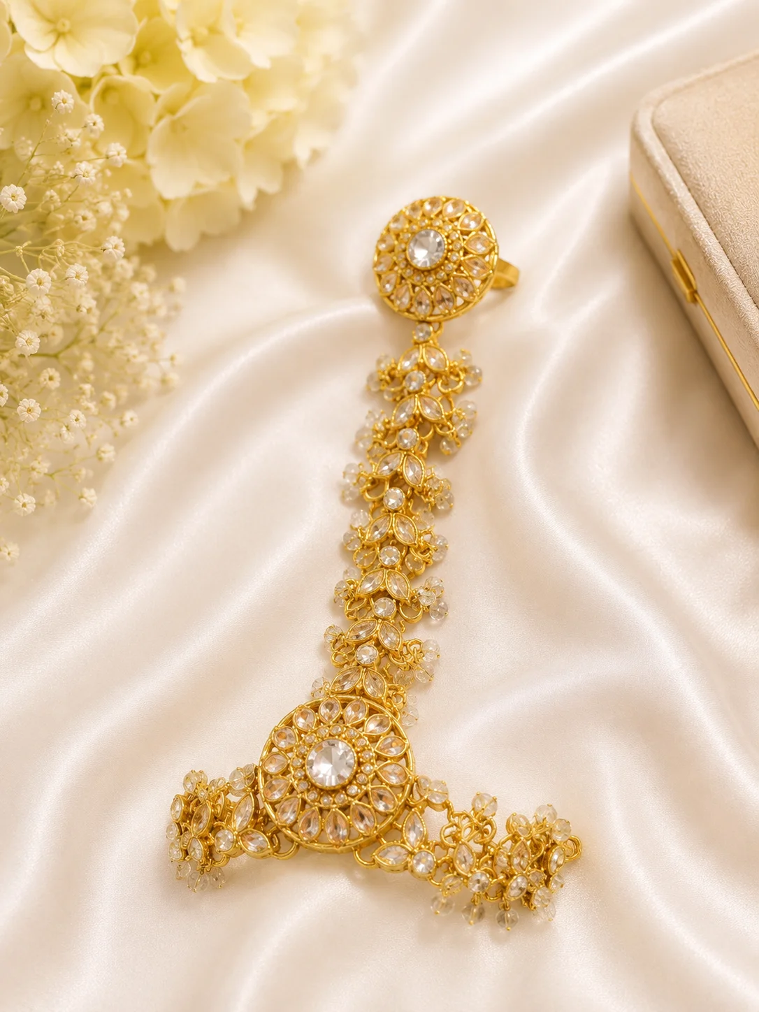 Golden Kundan Crystal Hath Phool Hand Jewelry