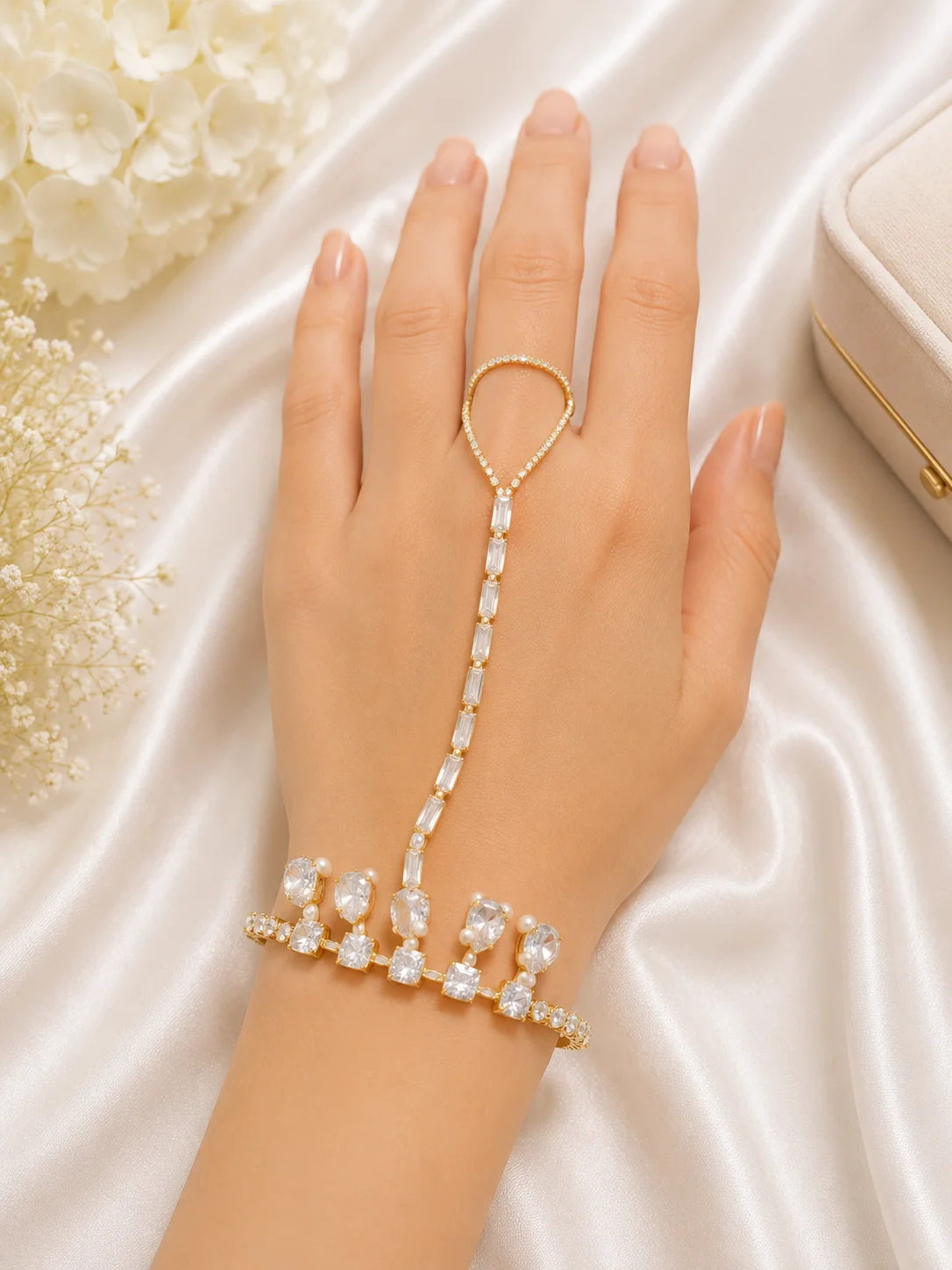 Crystal Hand Chain Bracelet with Ring