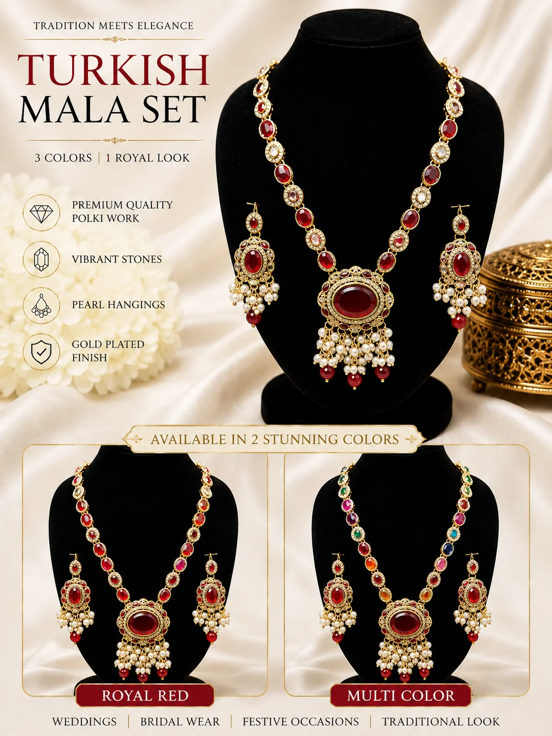 Royal Red & Multi Color Turkish Mala Set – Luxury Bridal Jewelry