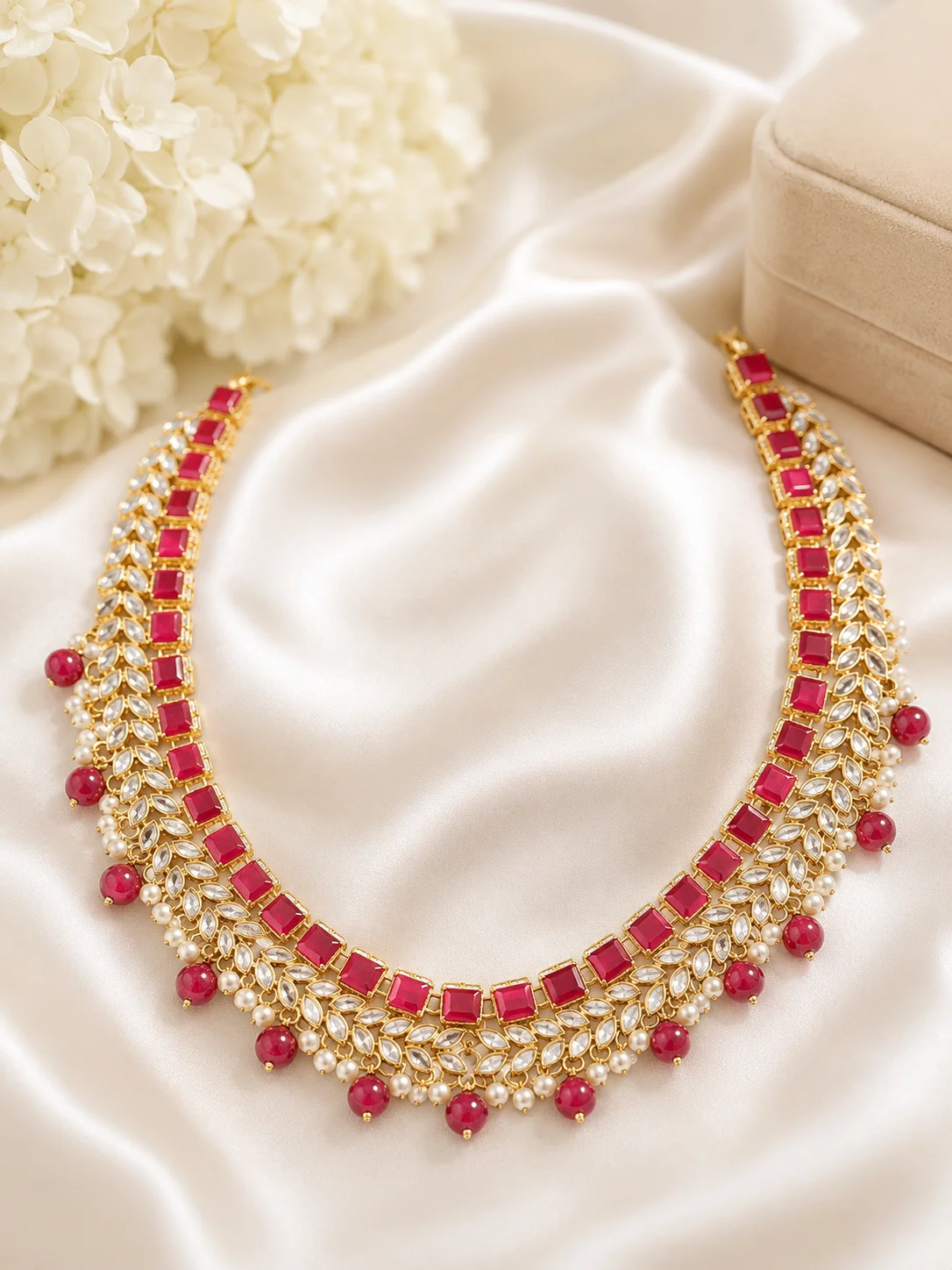 Ruby Red Stone Choker Necklace for Women