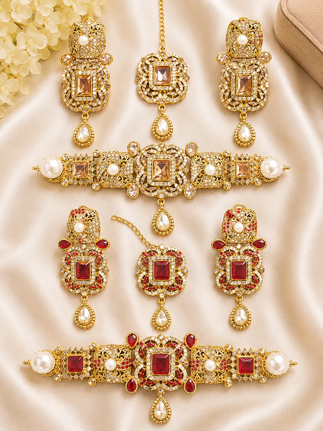 Luxury Turkish Choker Set with Earrings & Maang Tikka – Gold Finish