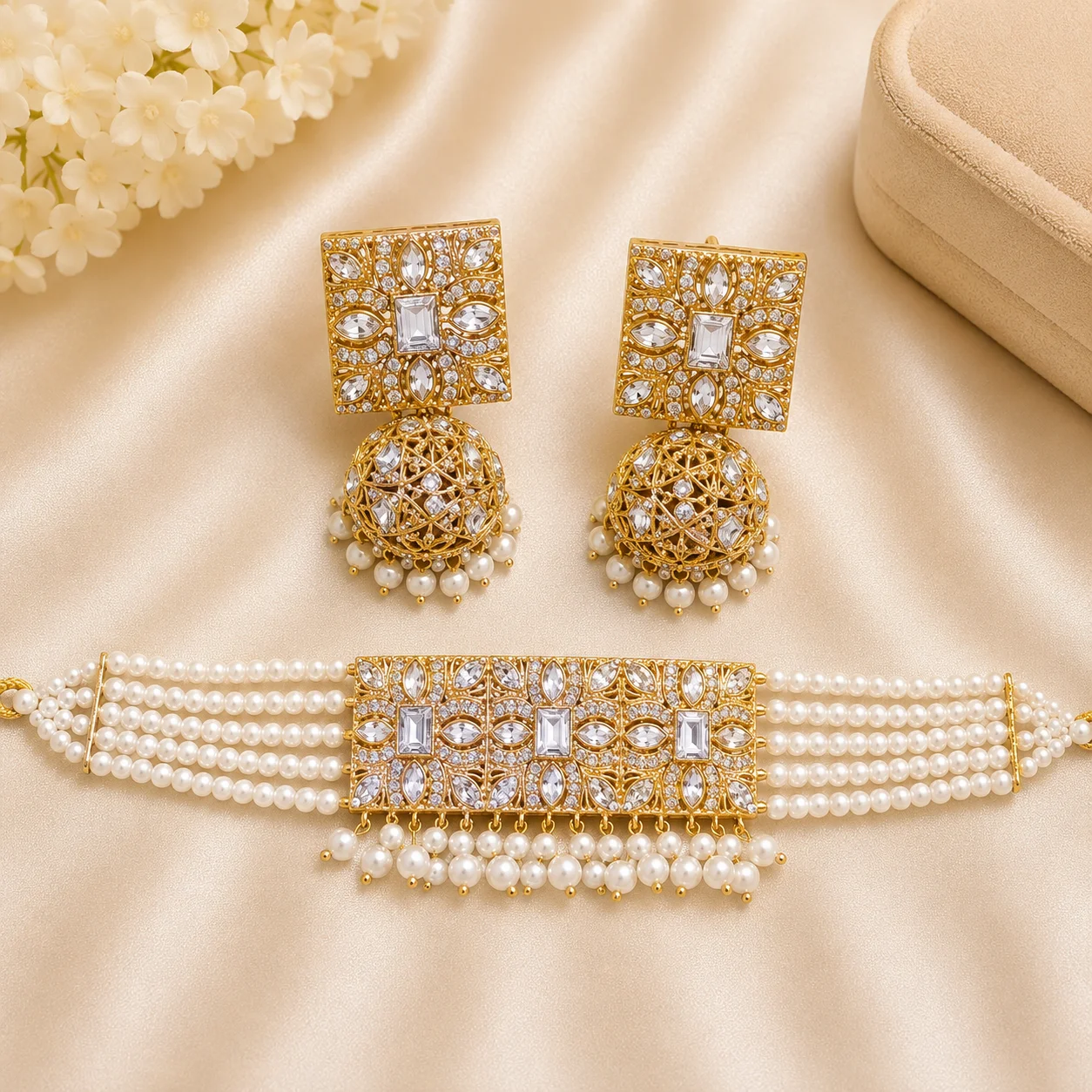 Gold Plated Jhumka Necklace Set