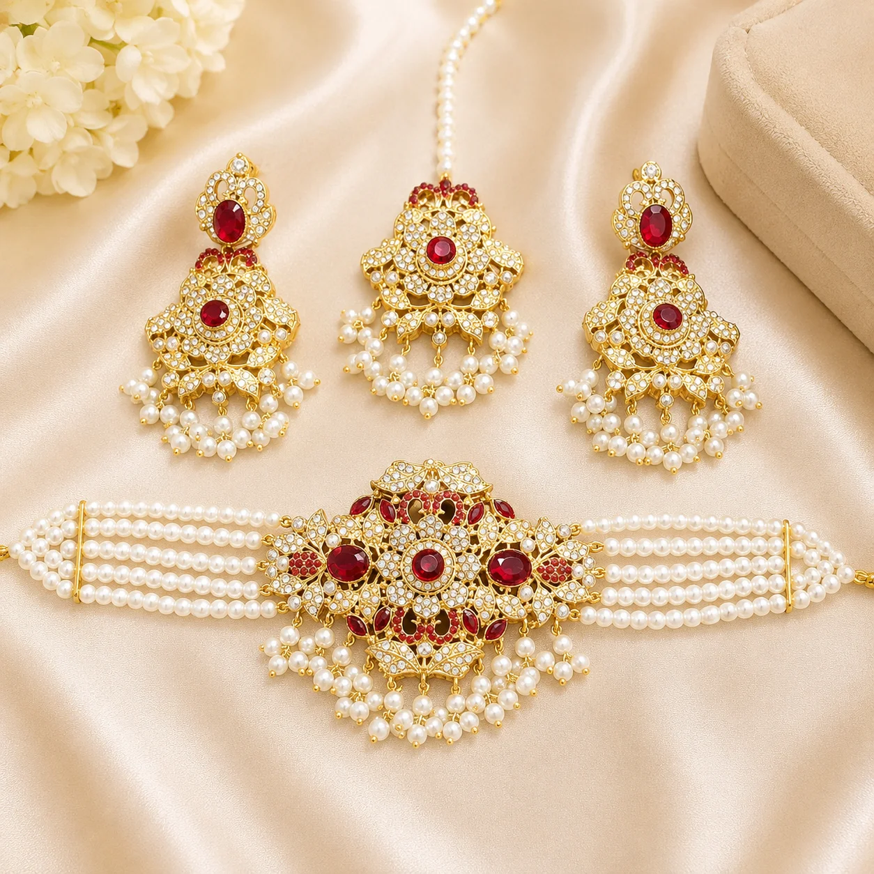 Party Wear Pearl Choker Set with Earrings