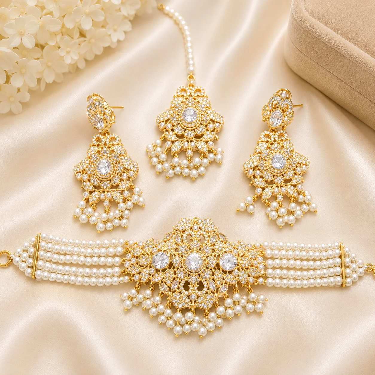 Party Wear Pearl Choker Set with Earrings