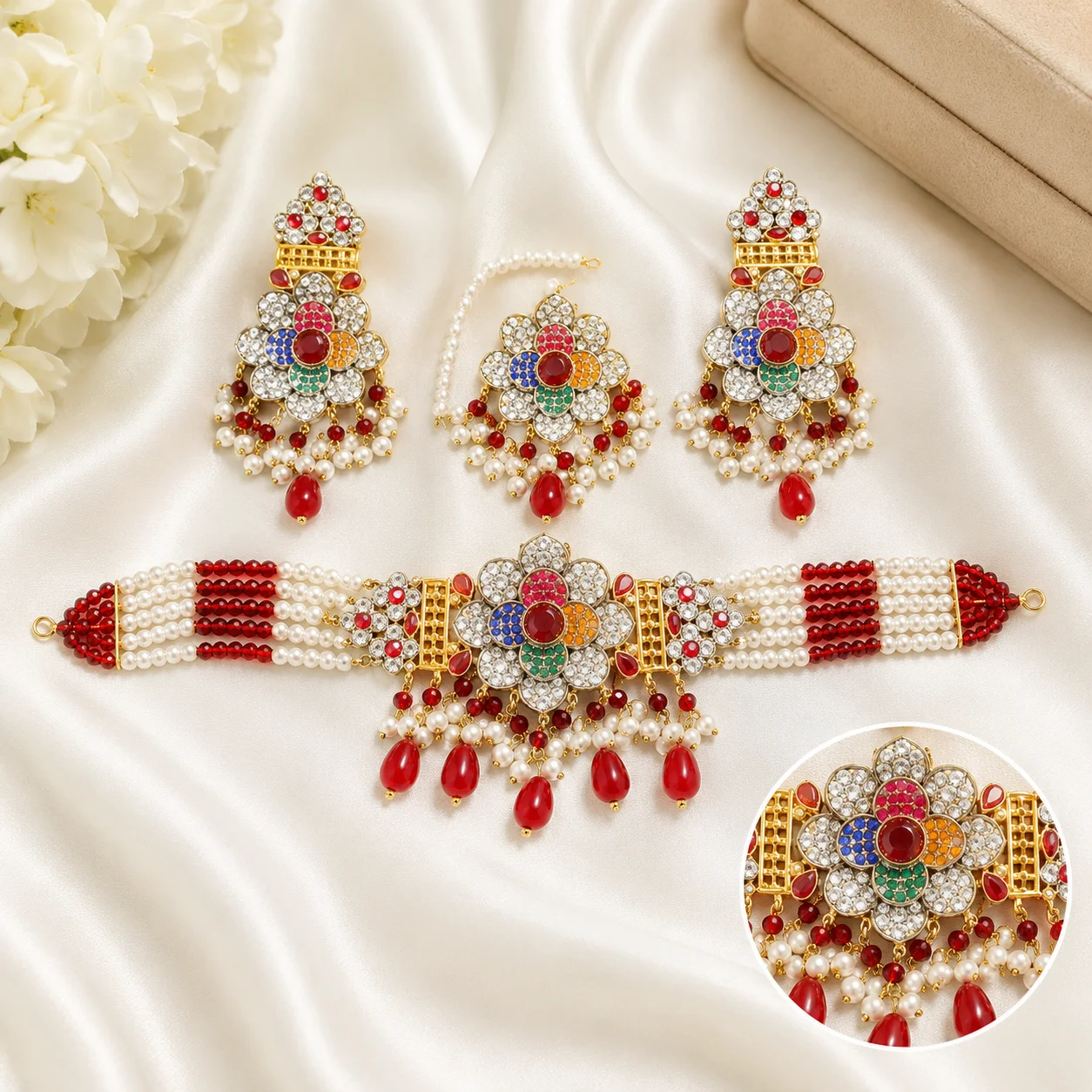 Luxury Party Wear Choker Set with Matching Earrings & Tikk