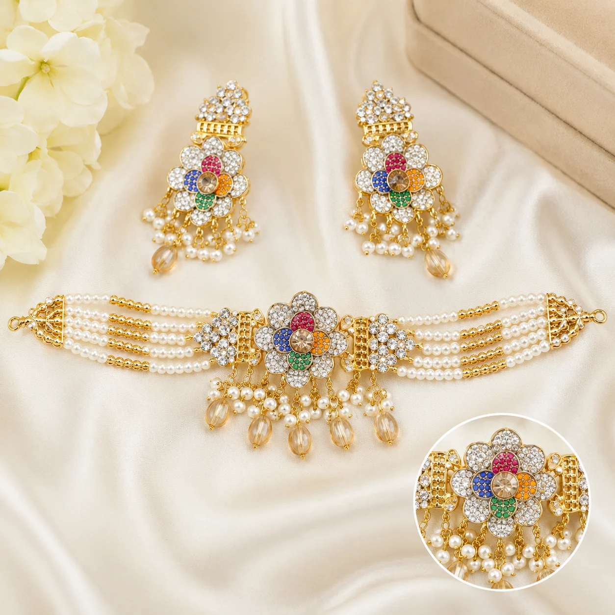 Luxury Party Wear Choker Set with Matching Earrings & Tikk