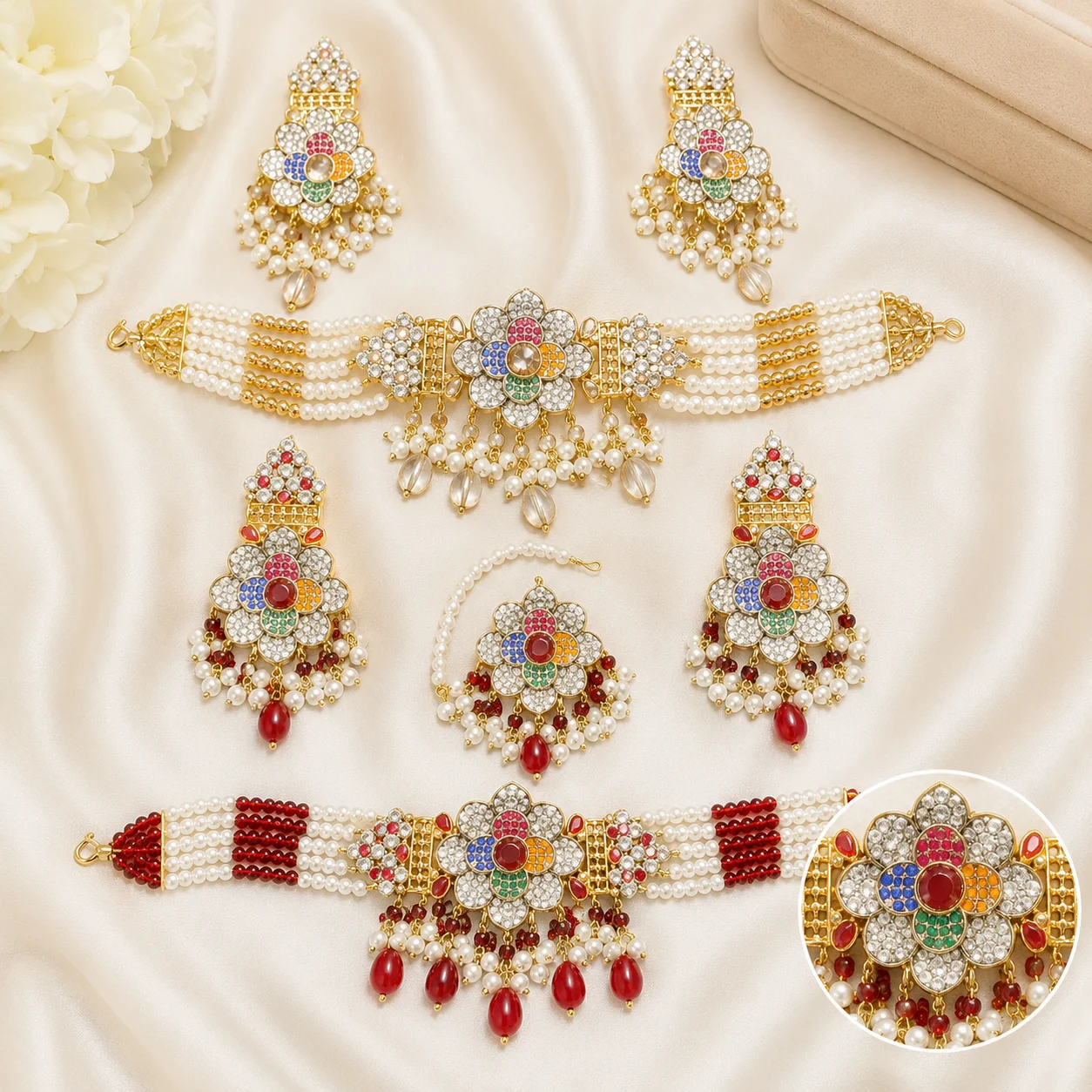 Luxury Party Wear Choker Set with Matching Earrings & Tikk
