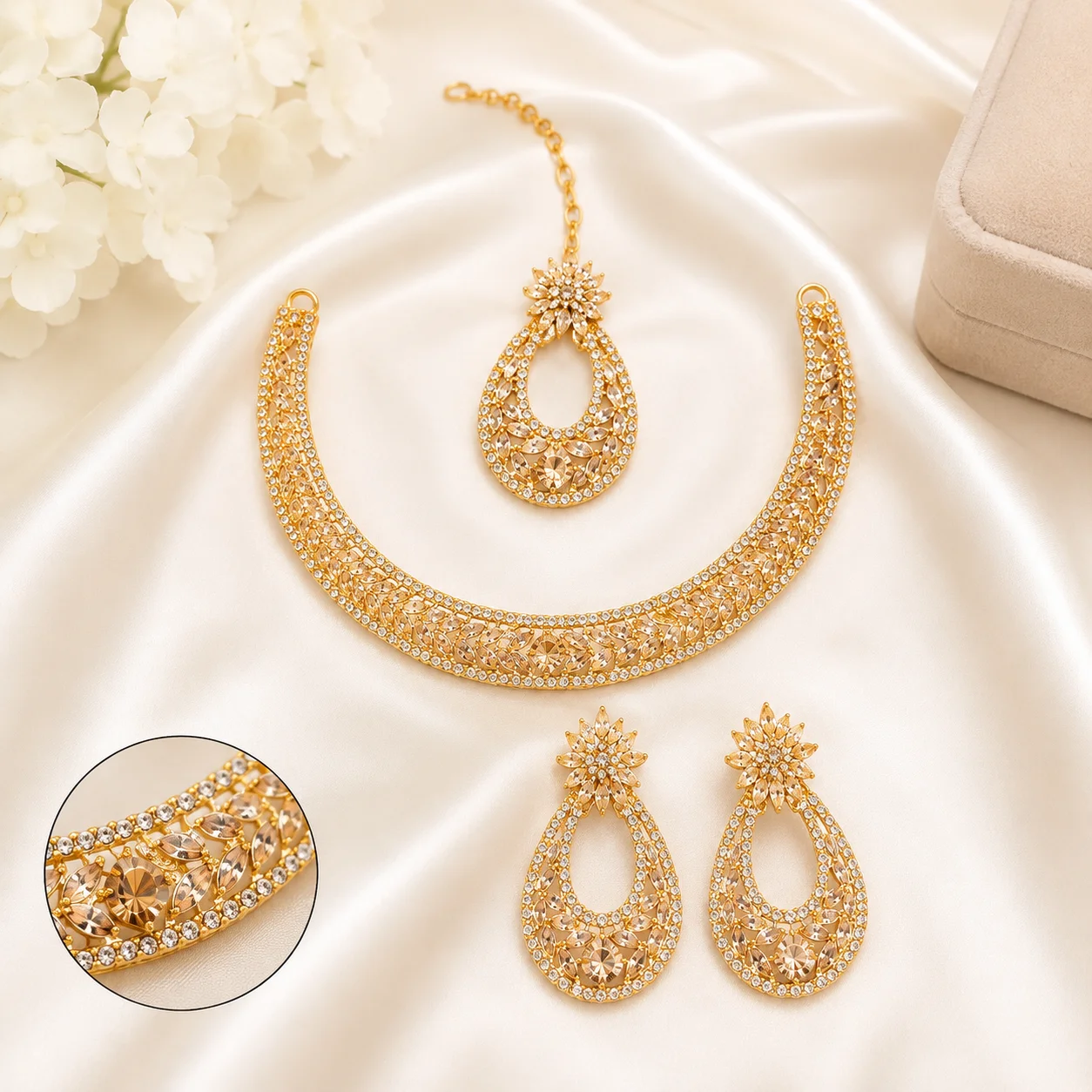 Party Wear Necklace Set with Earrings & Maang Tikka