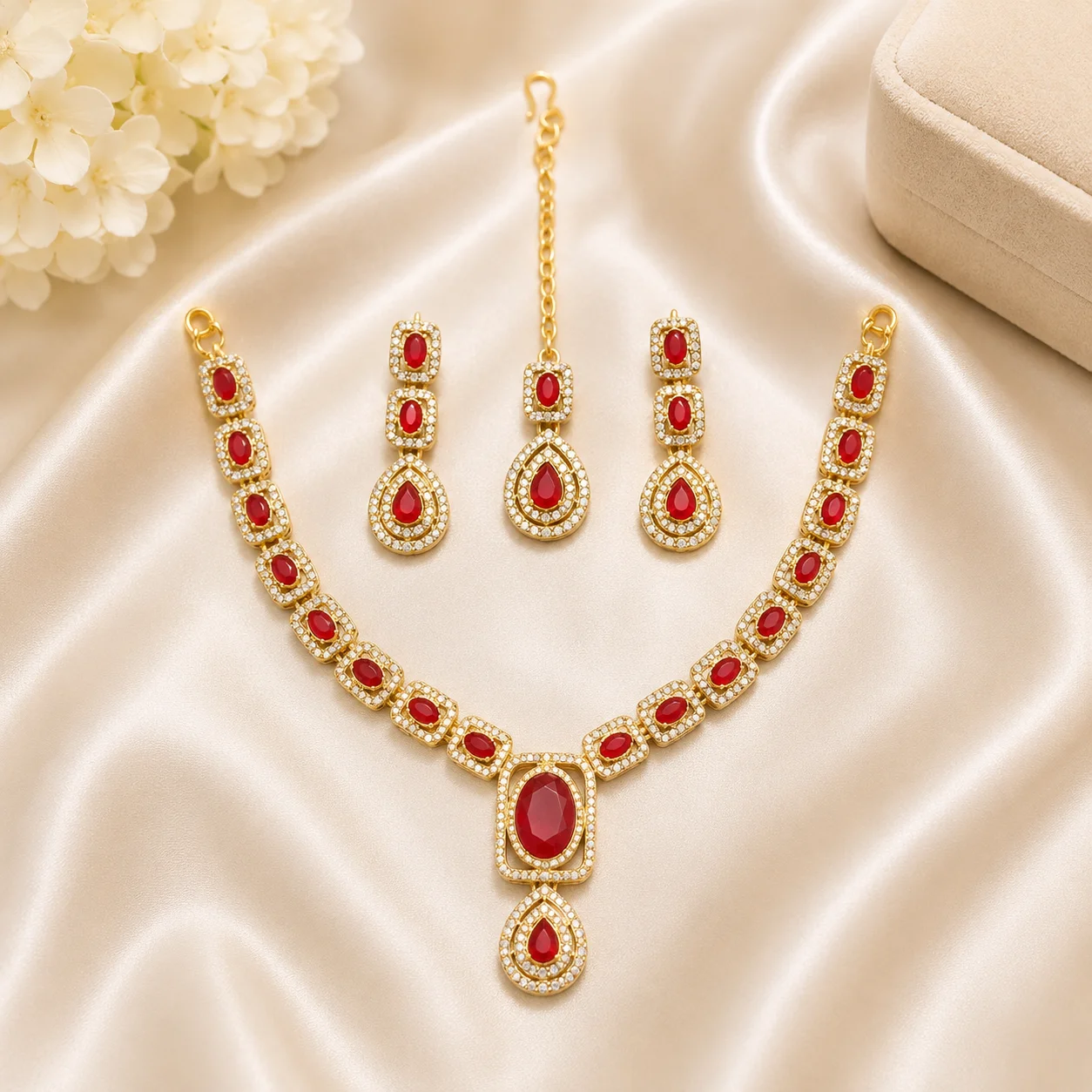 Ruby Red & Multicolor Party Wear Jewelry Set