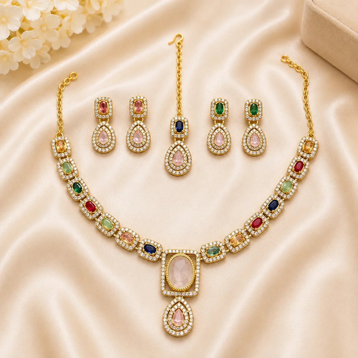 Ruby Red & Multicolor Party Wear Jewelry Set
