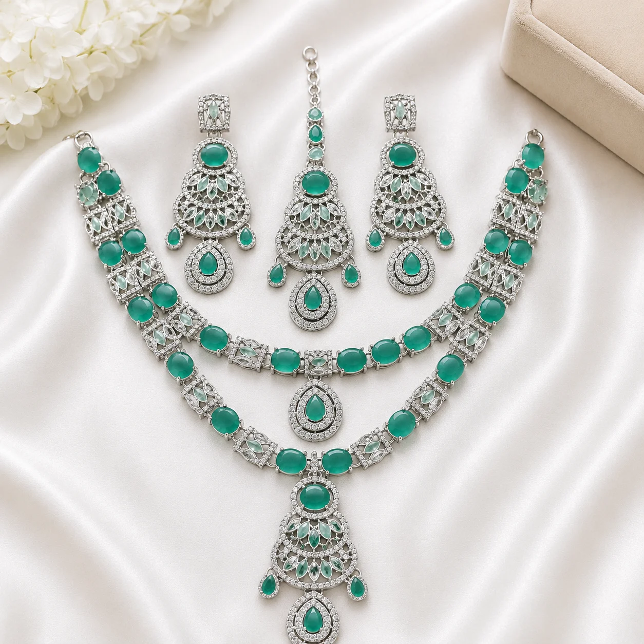 Gold, Silver & Emerald Green Bridal Jewelry Collection
