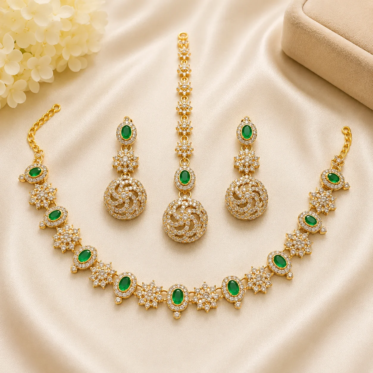 Green, Blue & Red Stone | Gold Plated Jewelry Set